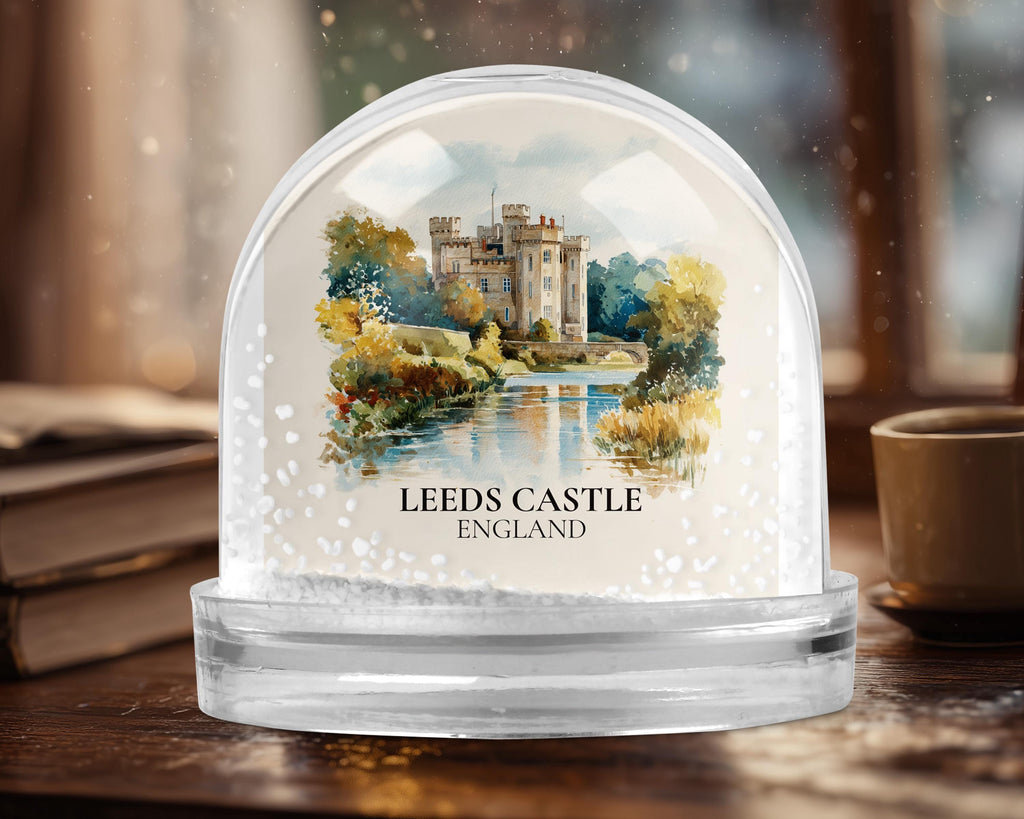 Leeds Castle England Snow Globe, Personalized Watercolor, Custom Travel Souvenir Keepsake City Dome