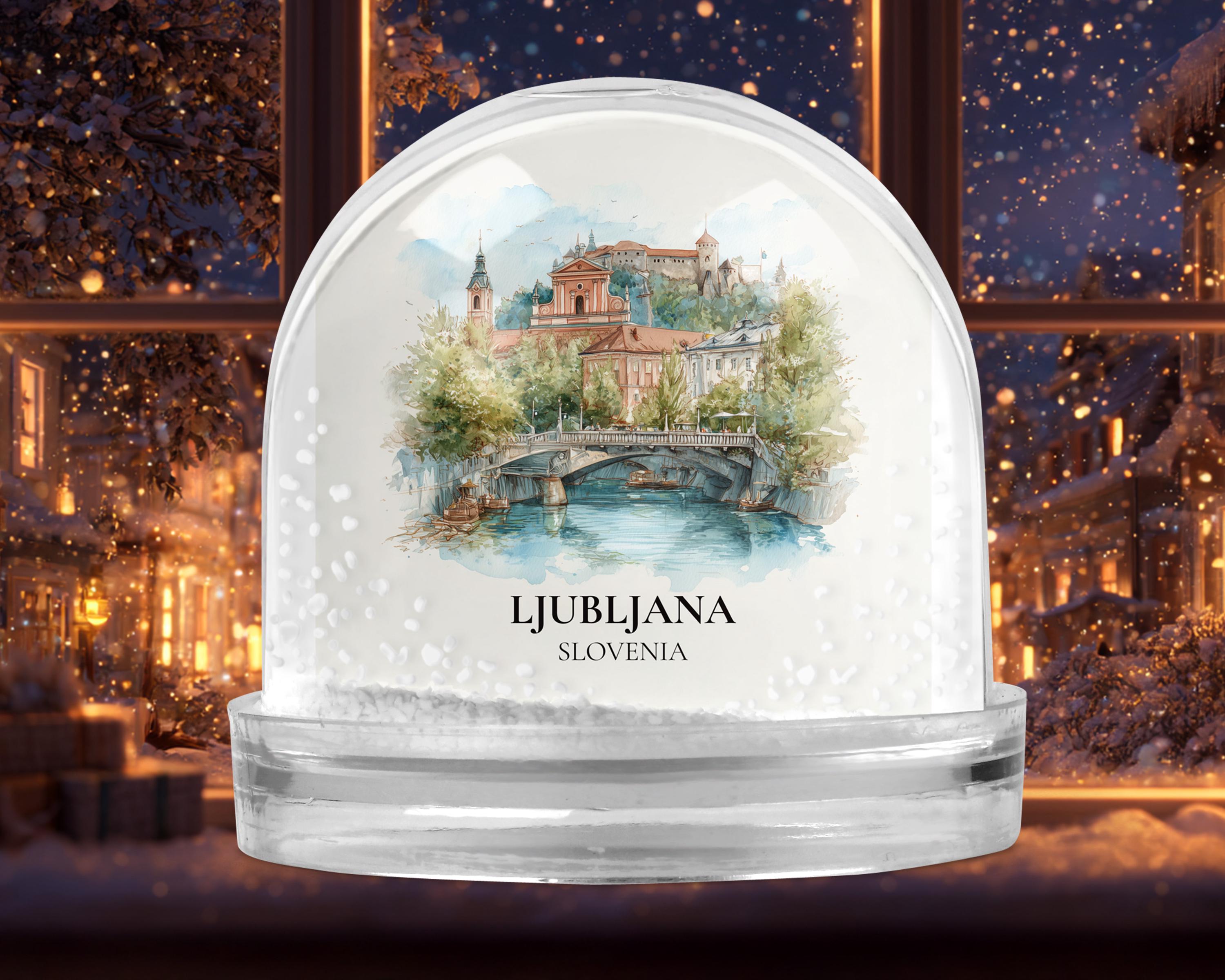 Ljubljana Slovenia Snow Globe, Personalized Watercolor, Custom Travel Souvenir Keepsake City Dome