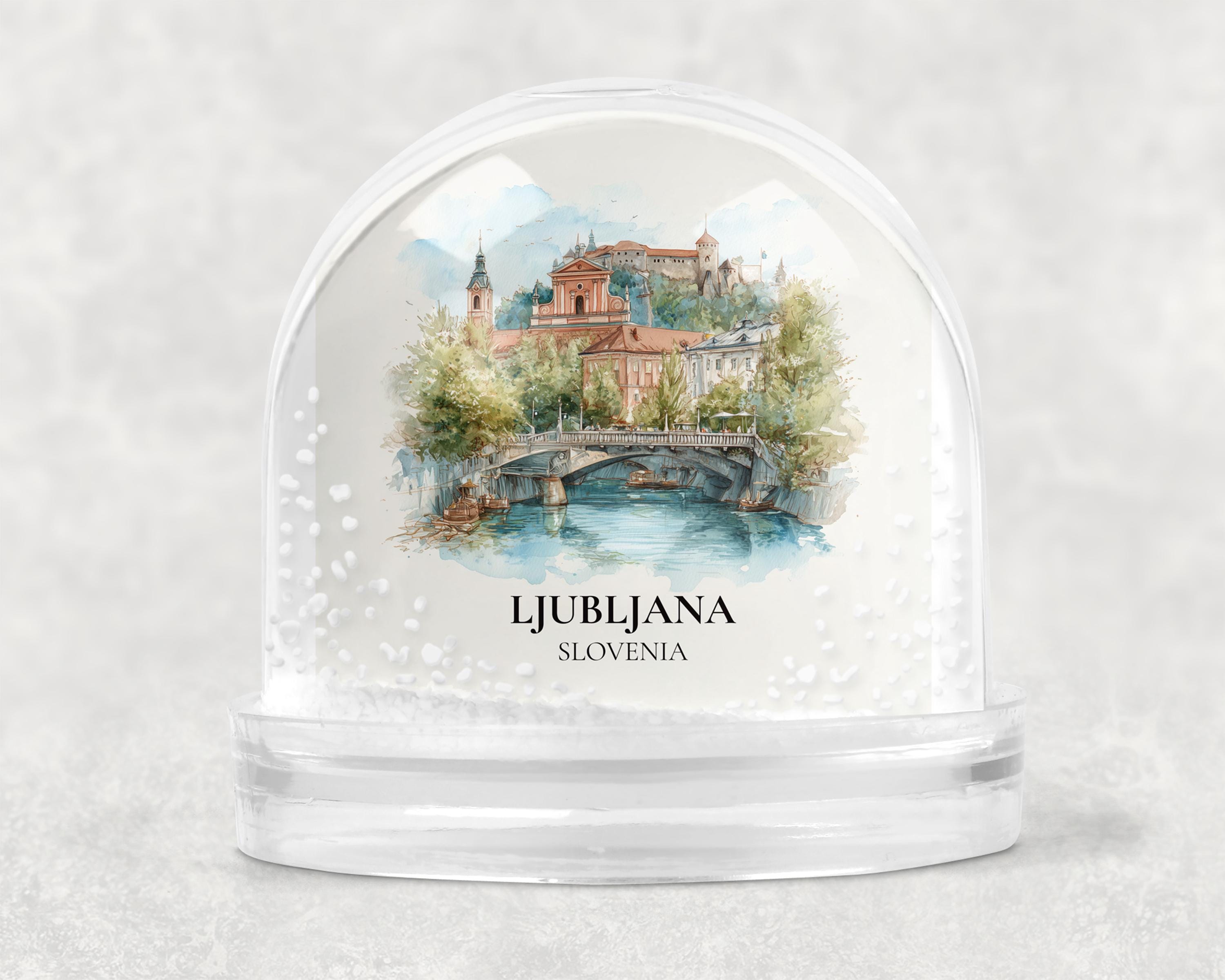Ljubljana Slovenia Snow Globe, Personalized Watercolor, Custom Travel Souvenir Keepsake City Dome
