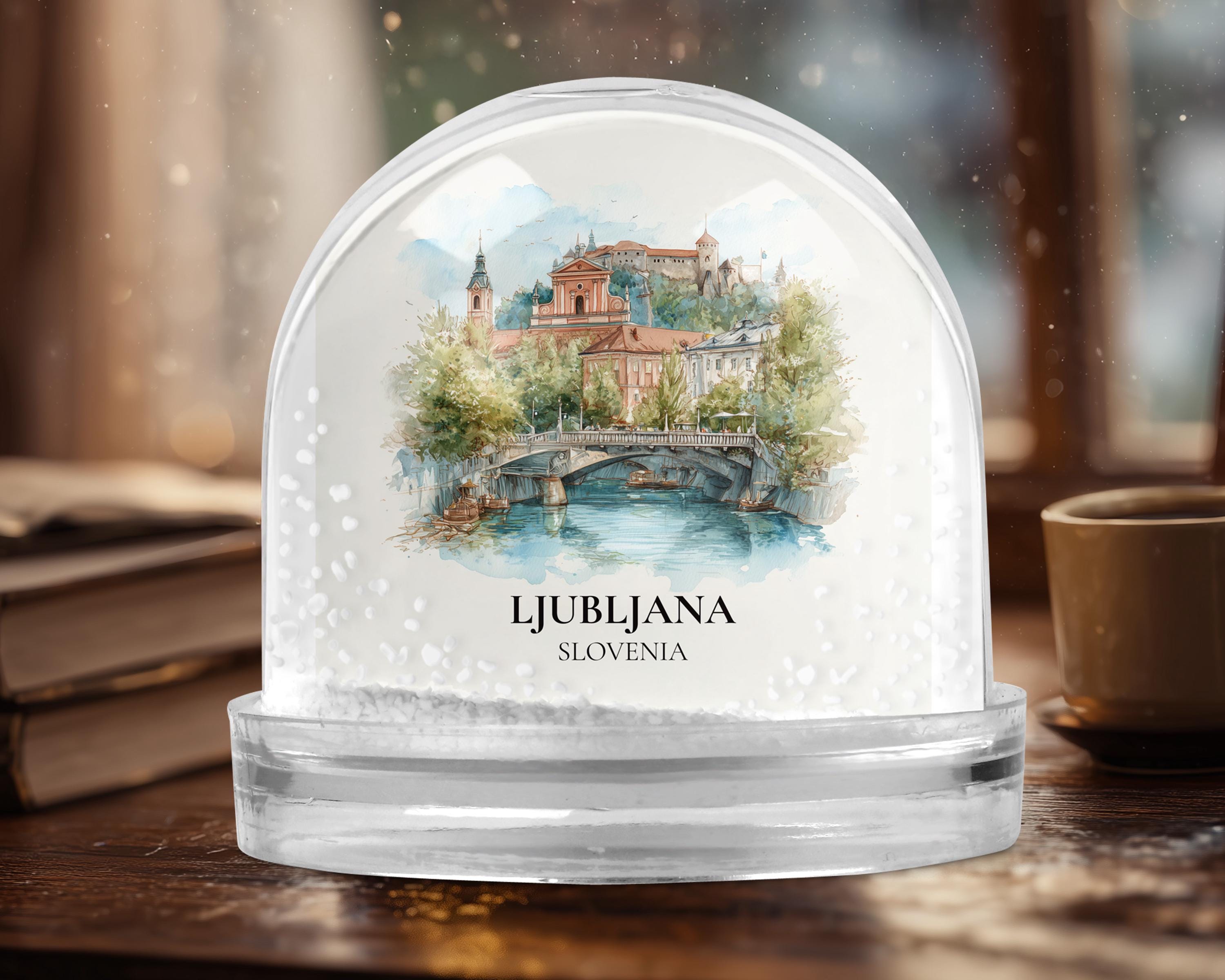 Ljubljana Slovenia Snow Globe, Personalized Watercolor, Custom Travel Souvenir Keepsake City Dome