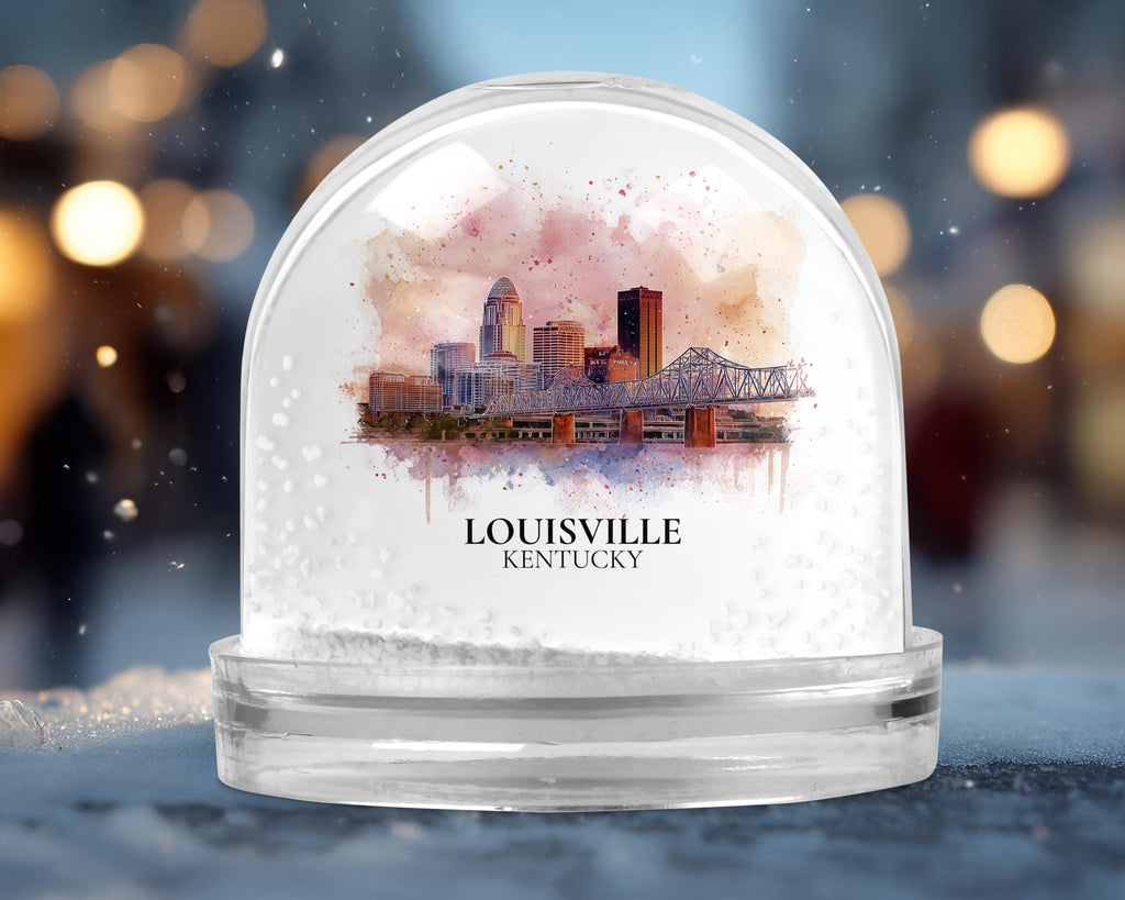 Louisville Kentucky Snow Globe, Personalized Watercolor, Custom Travel Souvenir Keepsake City Dome