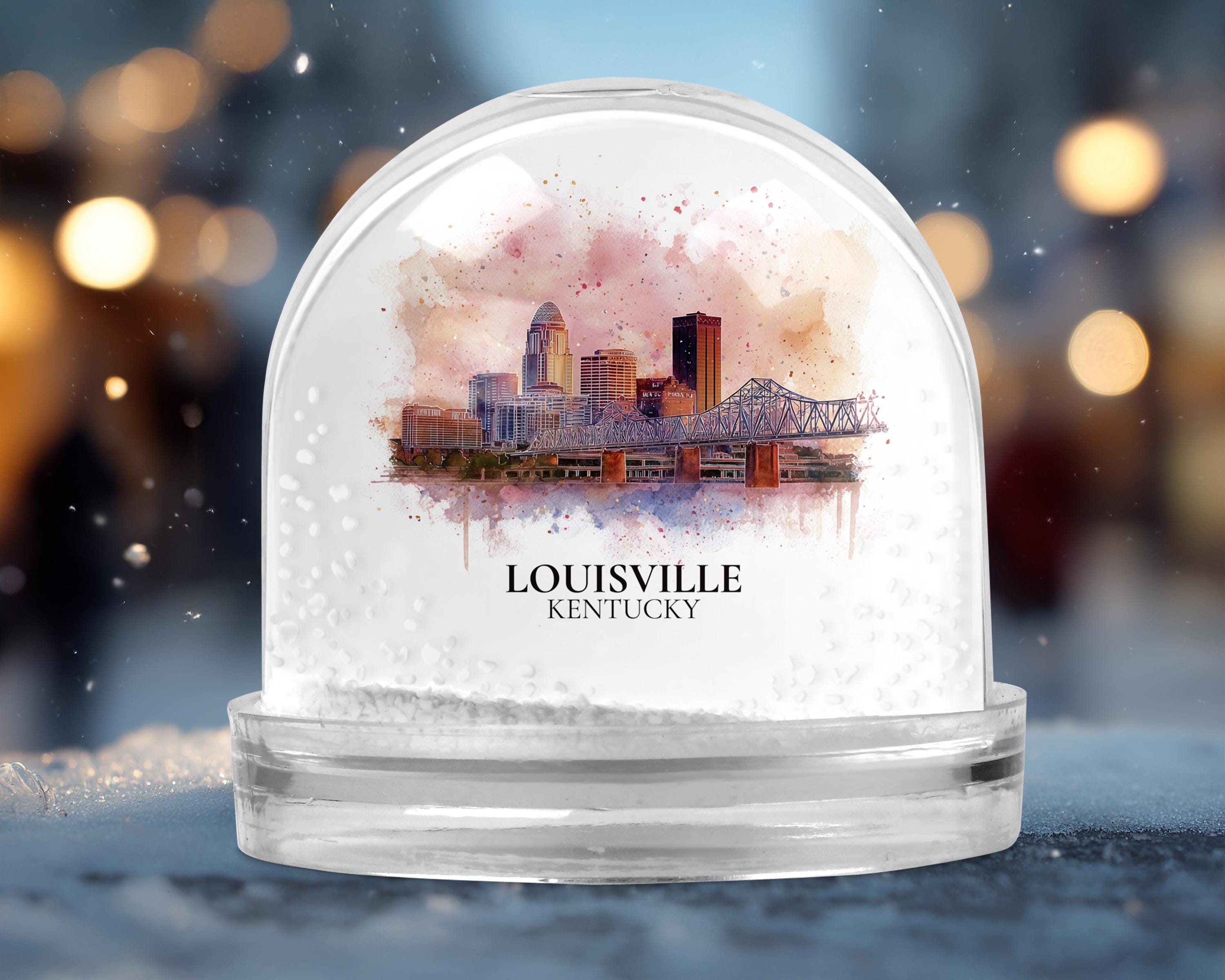 Louisville Kentucky Snow Globe, Personalized Watercolor, Custom Travel Souvenir Keepsake City Dome