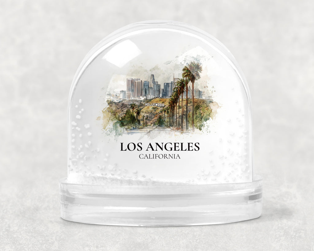 Los Angeles California Snow Globe, Personalized Watercolor, Custom Travel Souvenir Keepsake City Dome