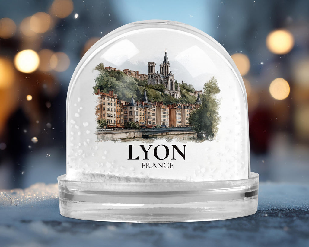 Lyon France Snow Globe, Personalized Watercolor, Custom Travel Souvenir Keepsake City Dome
