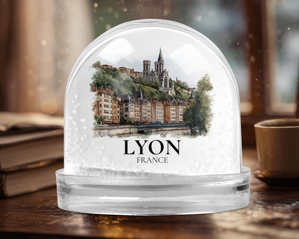 Lyon France Snow Globe, Personalized Watercolor, Custom Travel Souvenir Keepsake City Dome