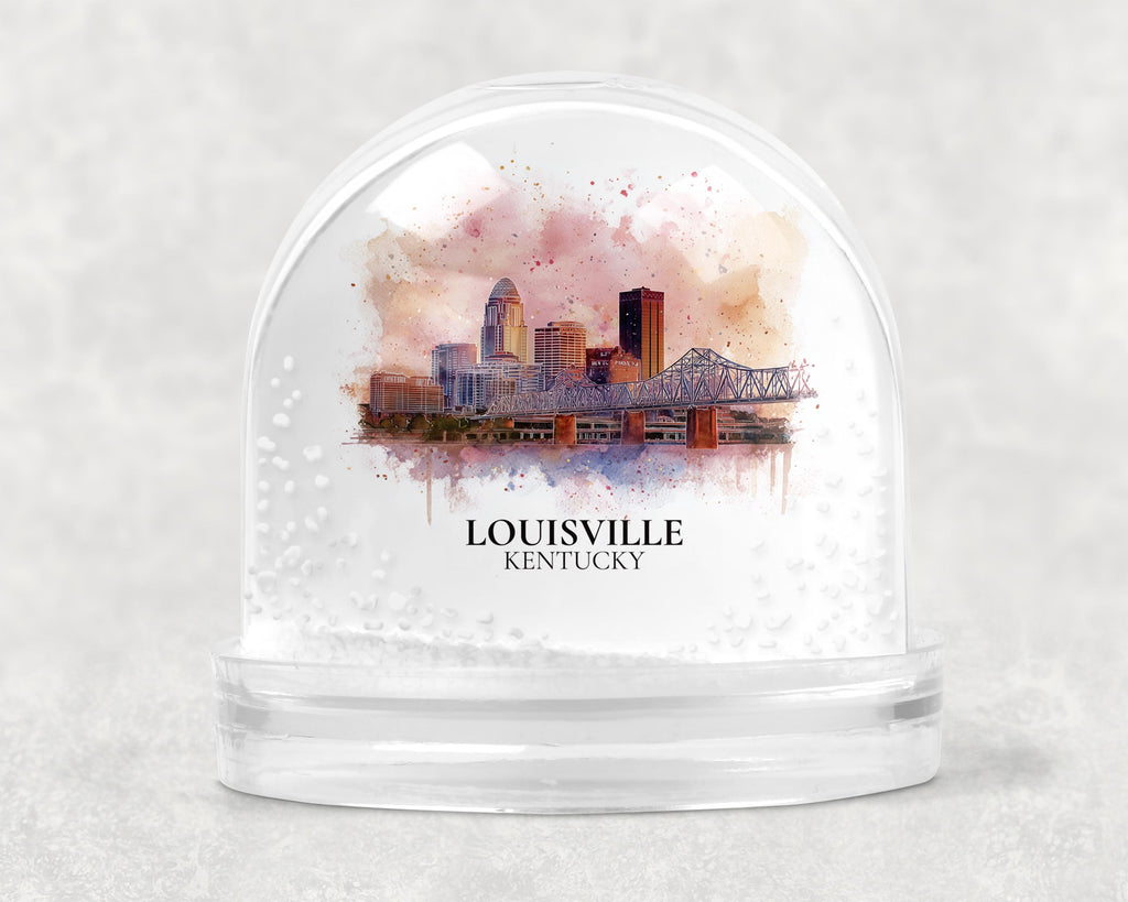 Louisville Kentucky Snow Globe, Personalized Watercolor, Custom Travel Souvenir Keepsake City Dome