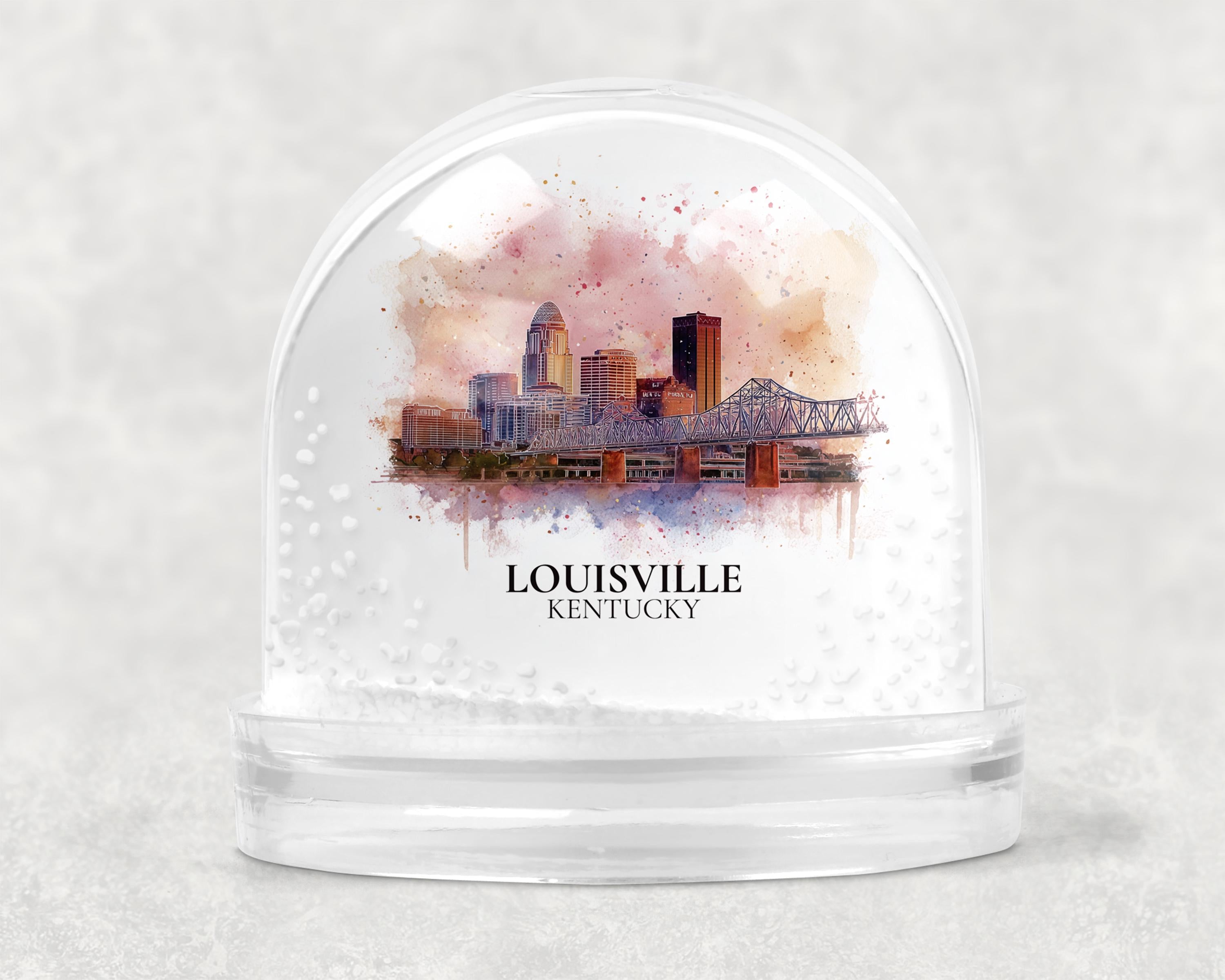 Louisville Kentucky Snow Globe, Personalized Watercolor, Custom Travel Souvenir Keepsake City Dome