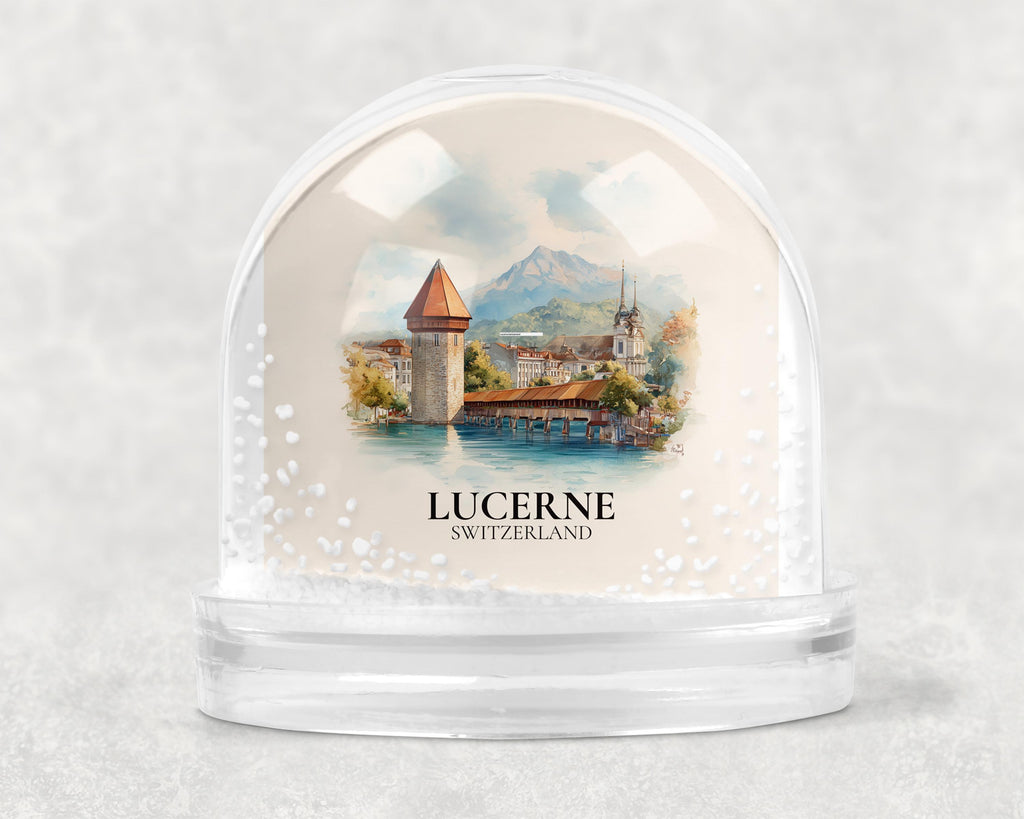 Lucerne Switzerland Snow Globe, Personalized Watercolor, Custom Travel Souvenir Keepsake City Dome