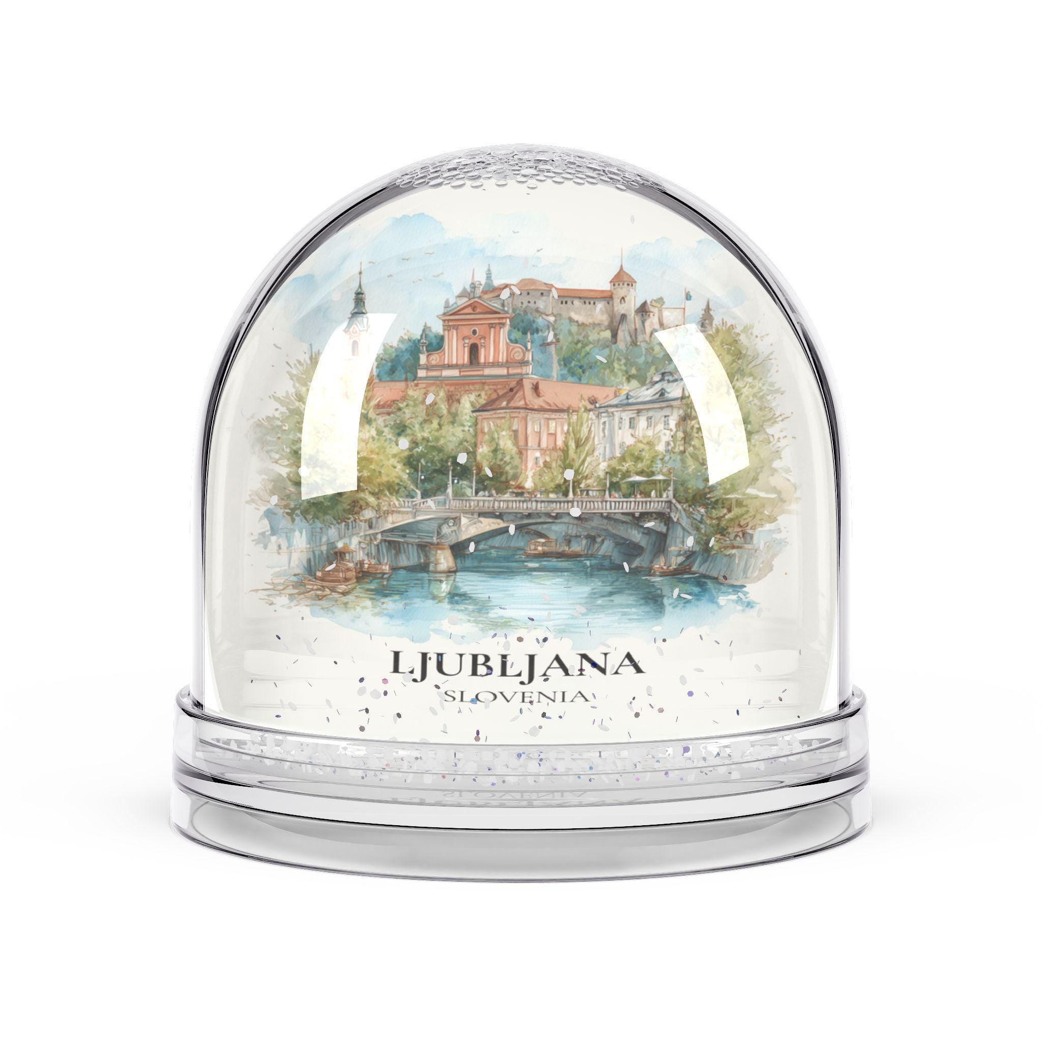 Ljubljana Slovenia Snow Globe, Personalized Watercolor, Custom Travel Souvenir Keepsake City Dome