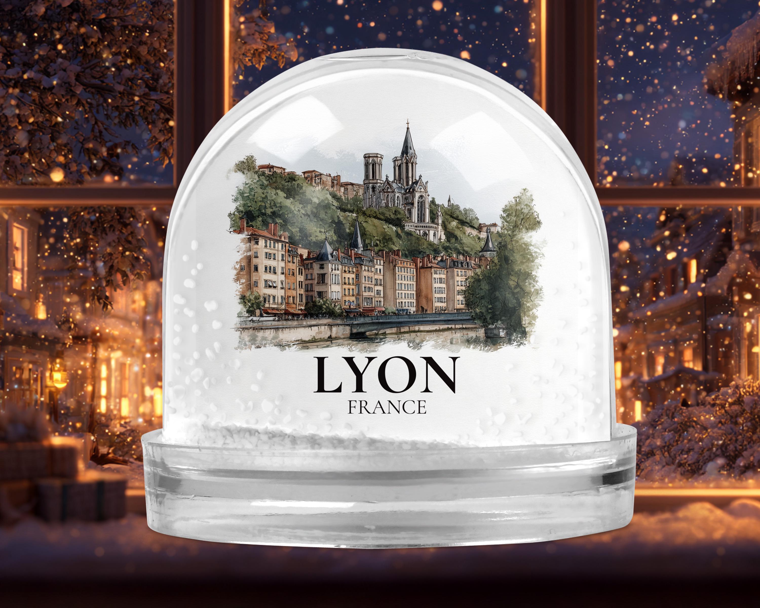Lyon France Snow Globe, Personalized Watercolor, Custom Travel Souvenir Keepsake City Dome