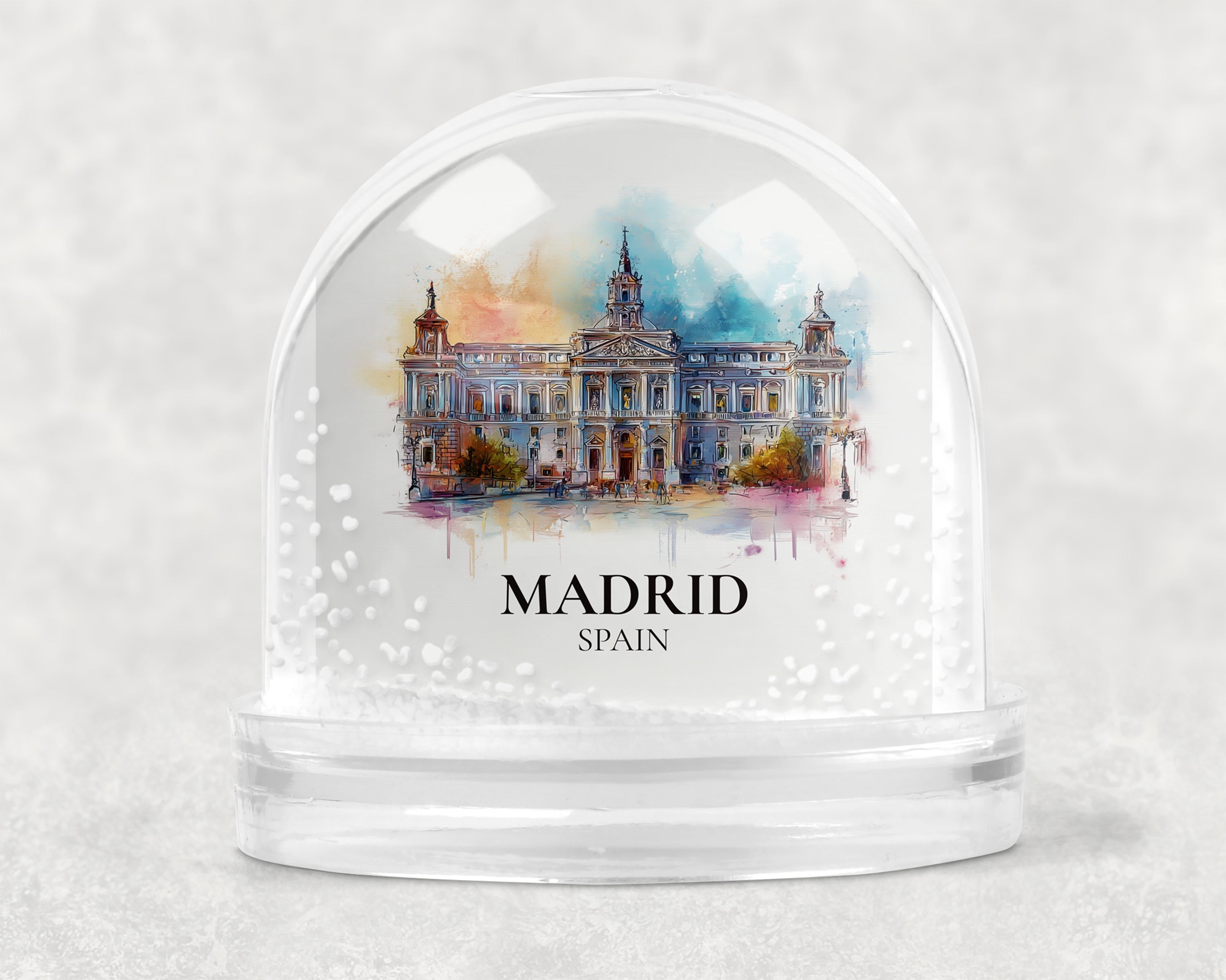 Madrid Spain Snow Globe, Personalized Watercolor, Custom Travel Souvenir Keepsake City Dome