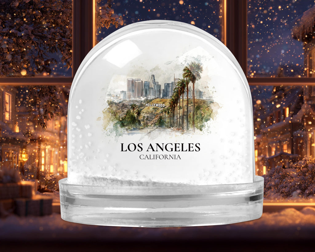 Los Angeles California Snow Globe, Personalized Watercolor, Custom Travel Souvenir Keepsake City Dome