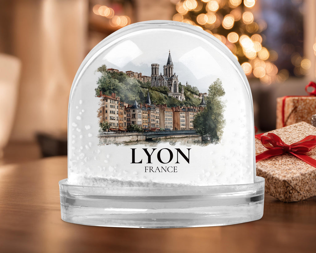 Lyon France Snow Globe, Personalized Watercolor, Custom Travel Souvenir Keepsake City Dome