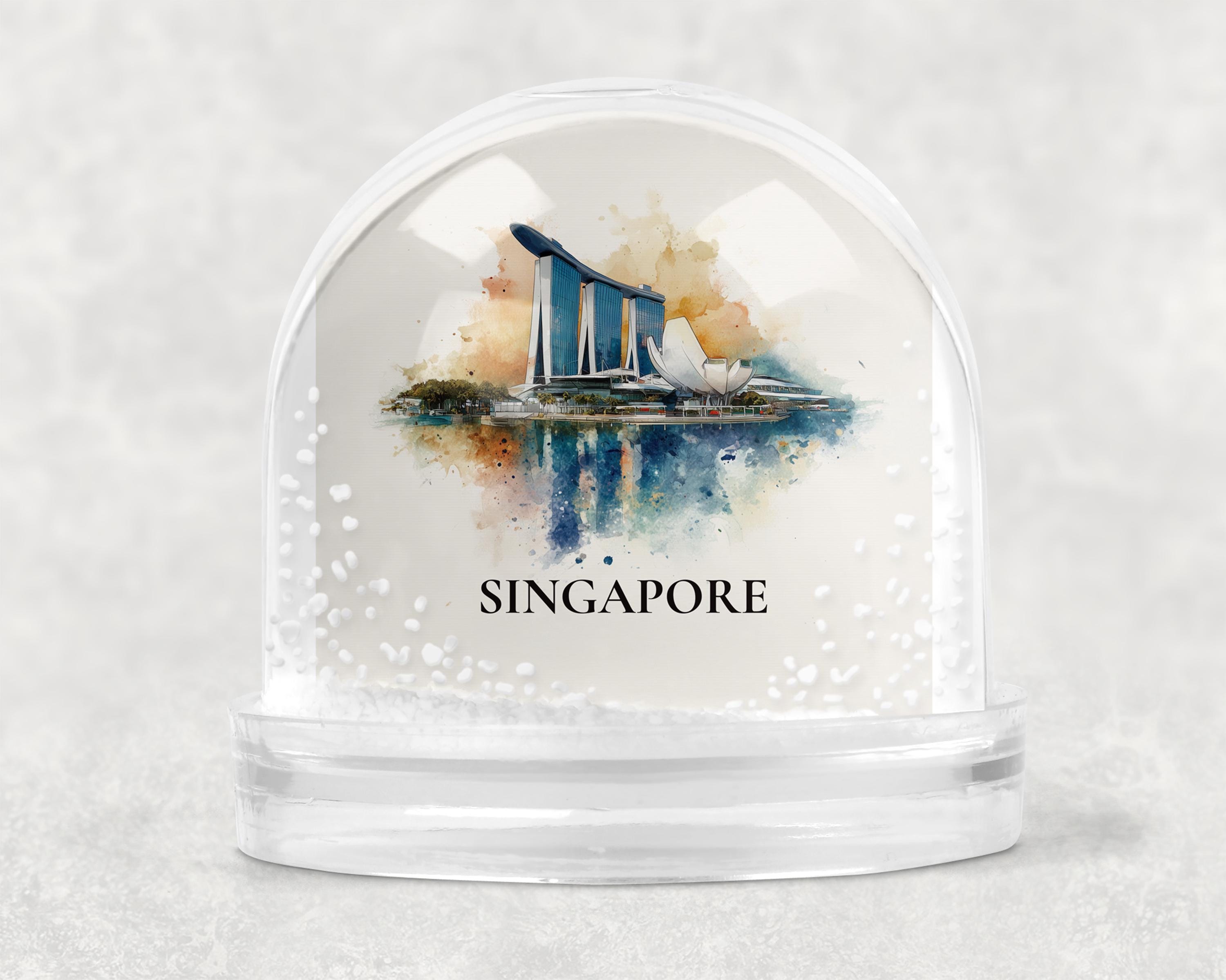 Marina Bay Singapore Snow Globe, Personalized Watercolor, Custom Travel Souvenir Keepsake City Dome