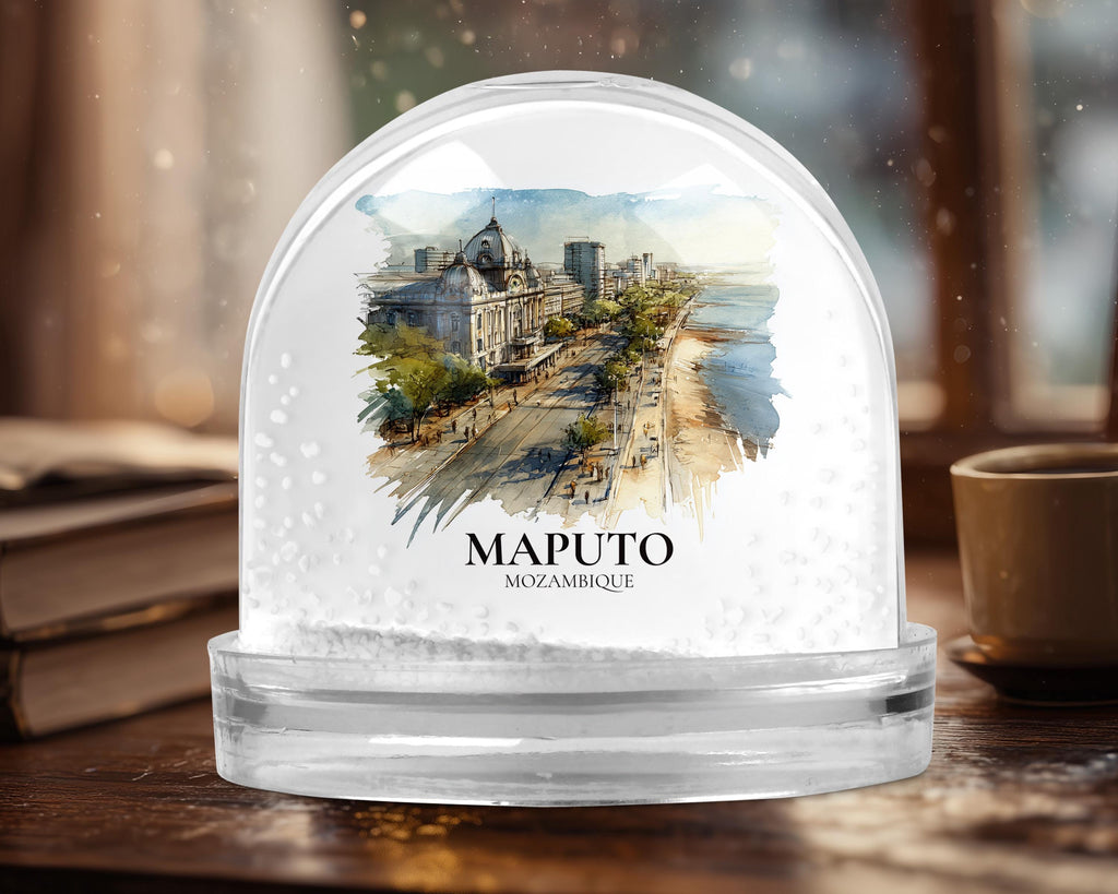 Maputo Mozambique Snow Globe, Personalized Watercolor, Custom Travel Souvenir Keepsake City Dome
