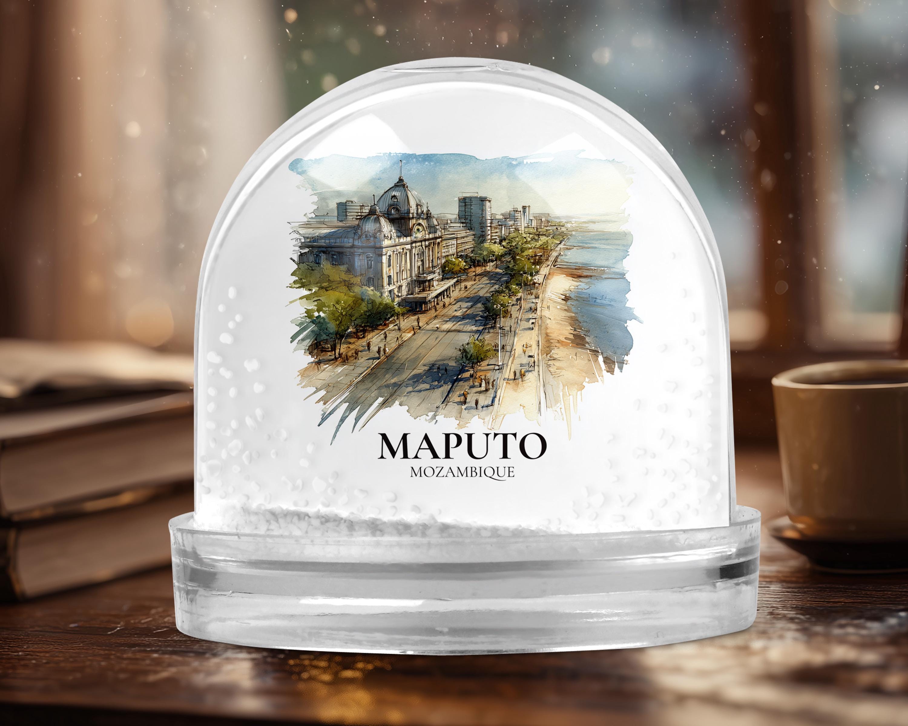 Maputo Mozambique Snow Globe, Personalized Watercolor, Custom Travel Souvenir Keepsake City Dome