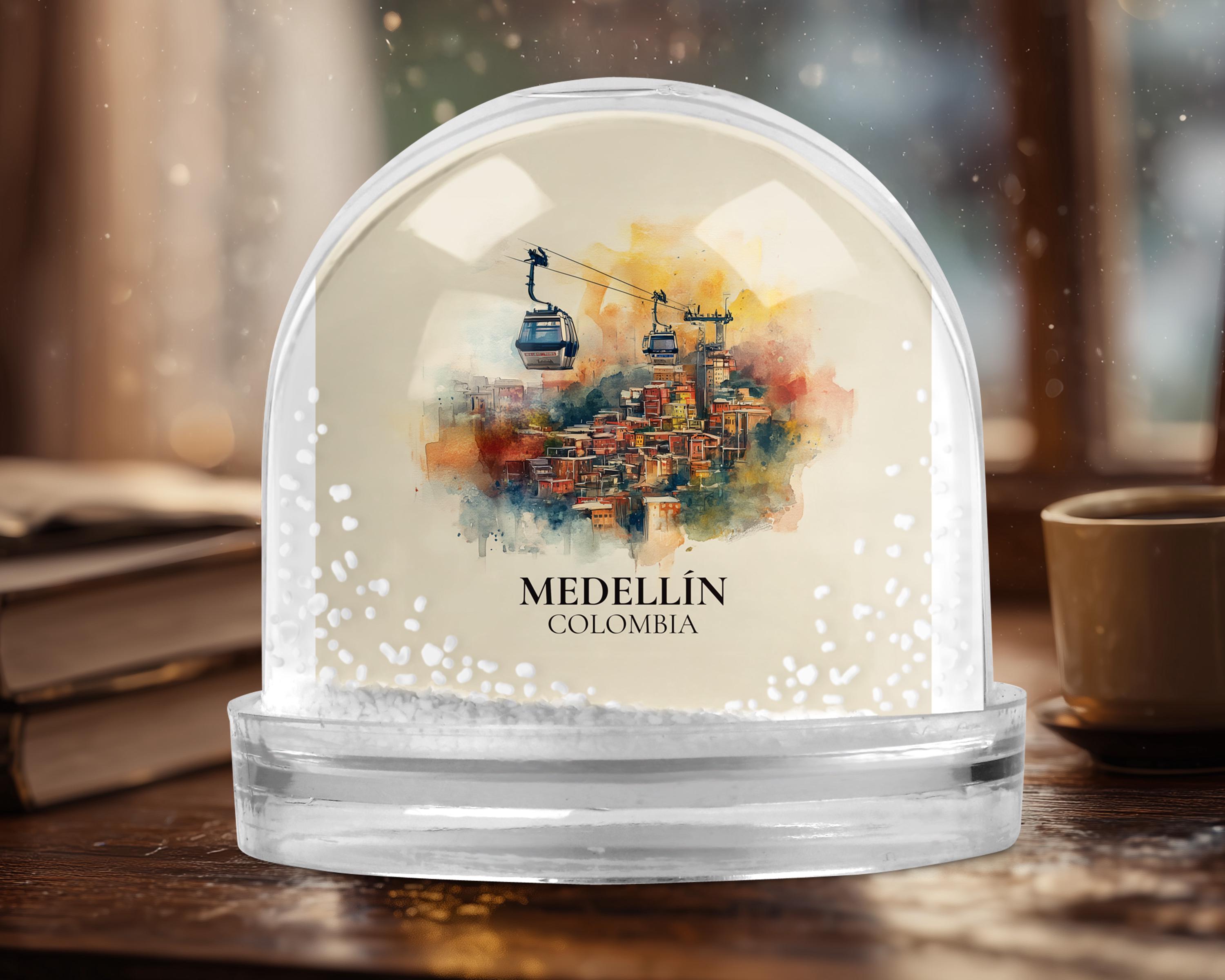 Medellin Colombia Snow Globe, Personalized Watercolor, Custom Travel Souvenir Keepsake City Dome
