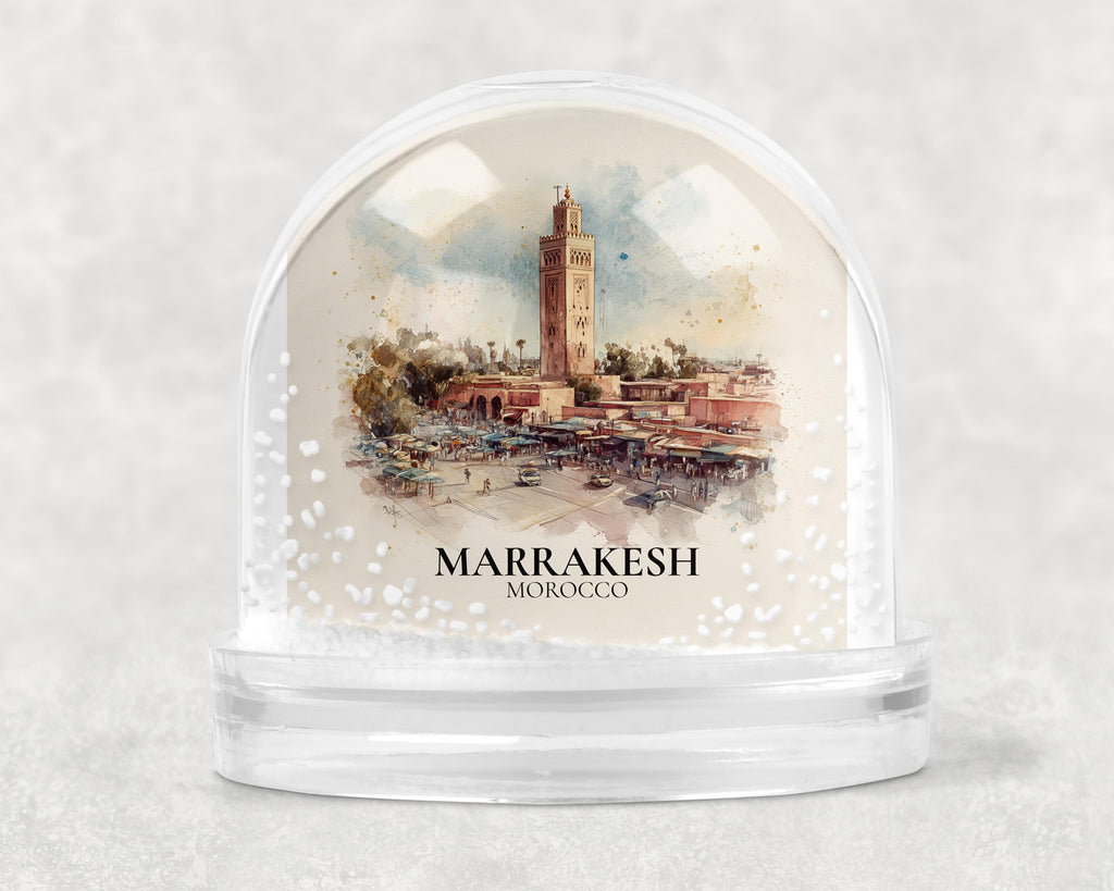 Marrakesh Morocco Snow Globe, Personalized Watercolor, Custom Travel Souvenir Keepsake City Dome