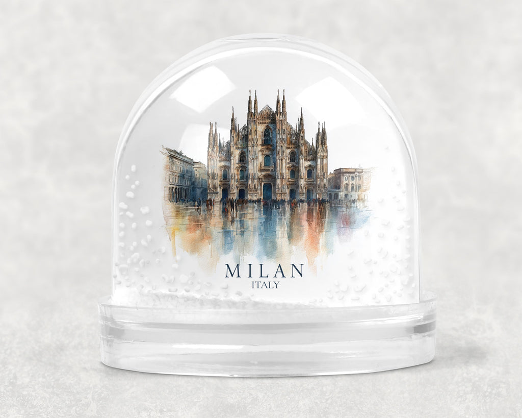 Milan Italy Snow Globe, Personalized Watercolor, Custom Travel Souvenir Keepsake City Dome