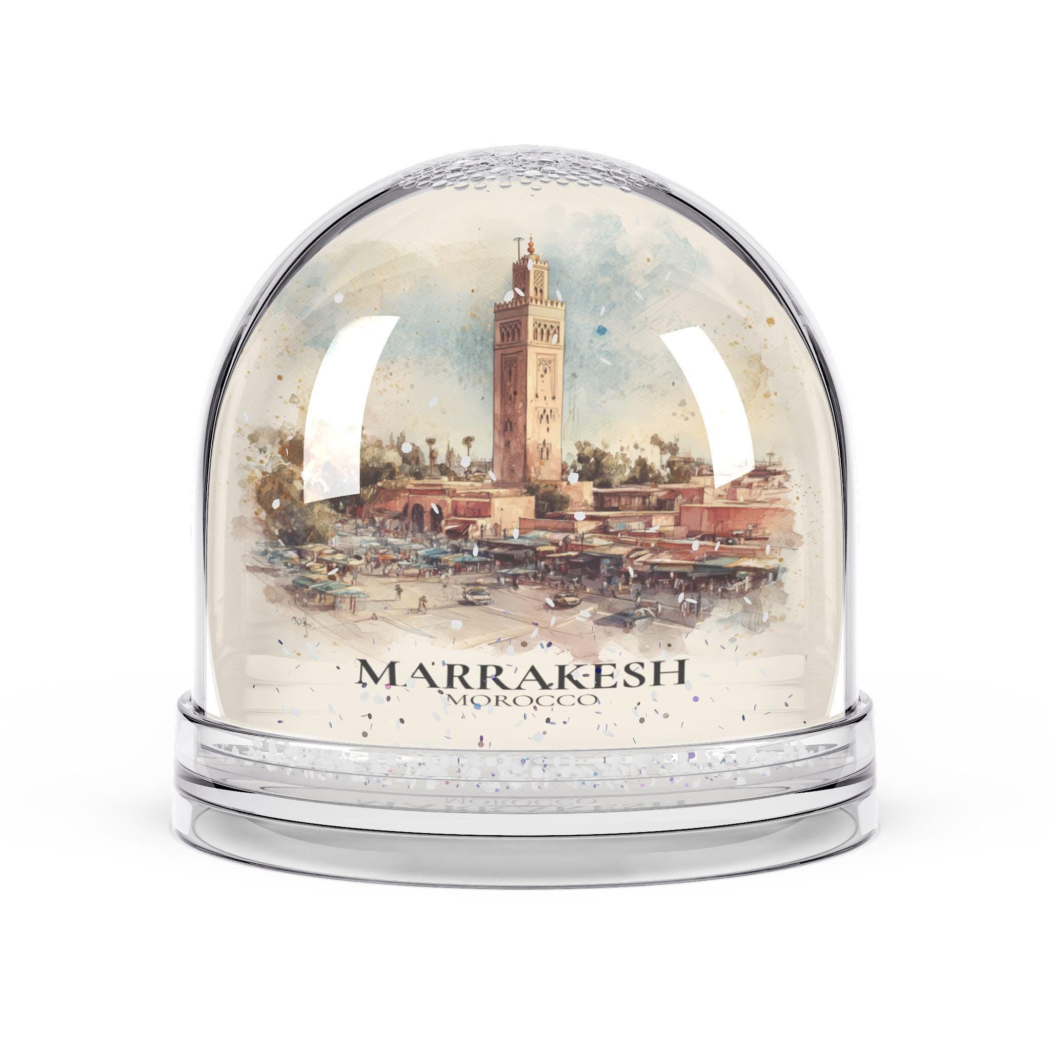 Marrakesh Morocco Snow Globe, Personalized Watercolor, Custom Travel Souvenir Keepsake City Dome