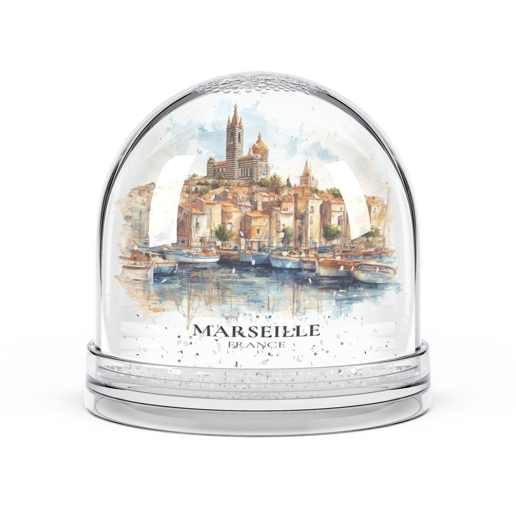 Marseille France Snow Globe, Personalized Watercolor, Custom Travel Souvenir Keepsake City Dome
