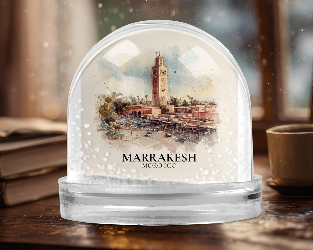 Marrakesh Morocco Snow Globe, Personalized Watercolor, Custom Travel Souvenir Keepsake City Dome