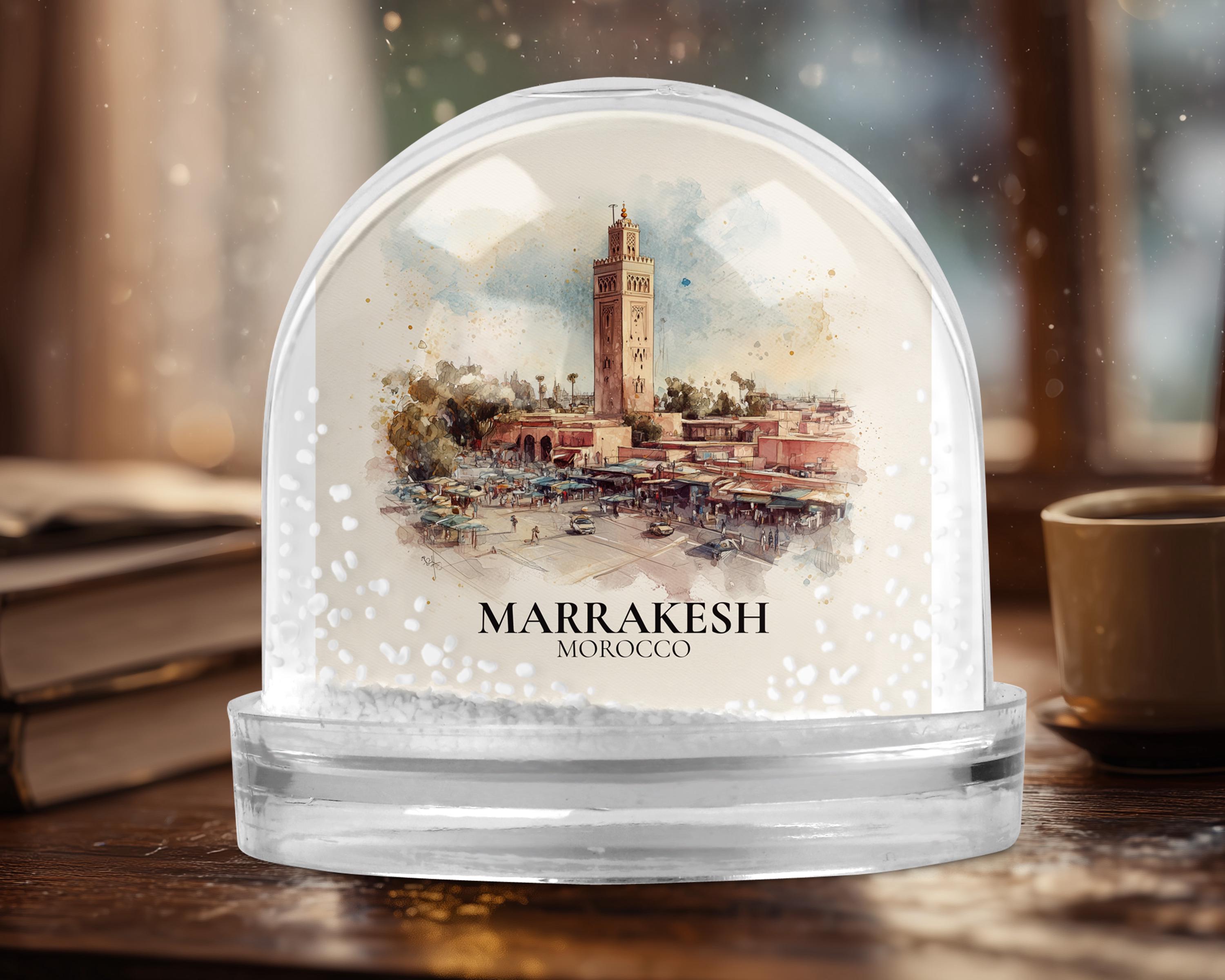 Marrakesh Morocco Snow Globe, Personalized Watercolor, Custom Travel Souvenir Keepsake City Dome
