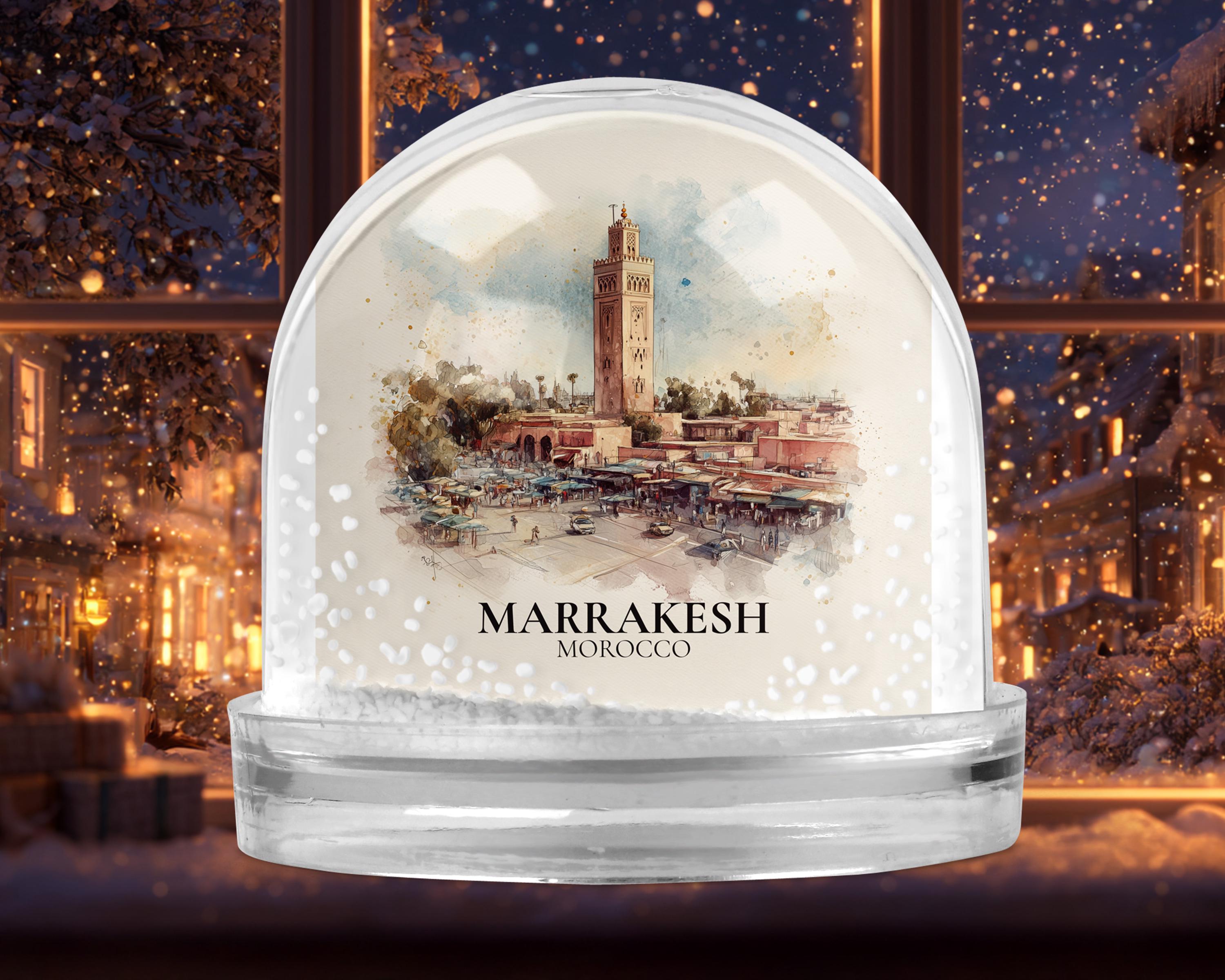 Marrakesh Morocco Snow Globe, Personalized Watercolor, Custom Travel Souvenir Keepsake City Dome