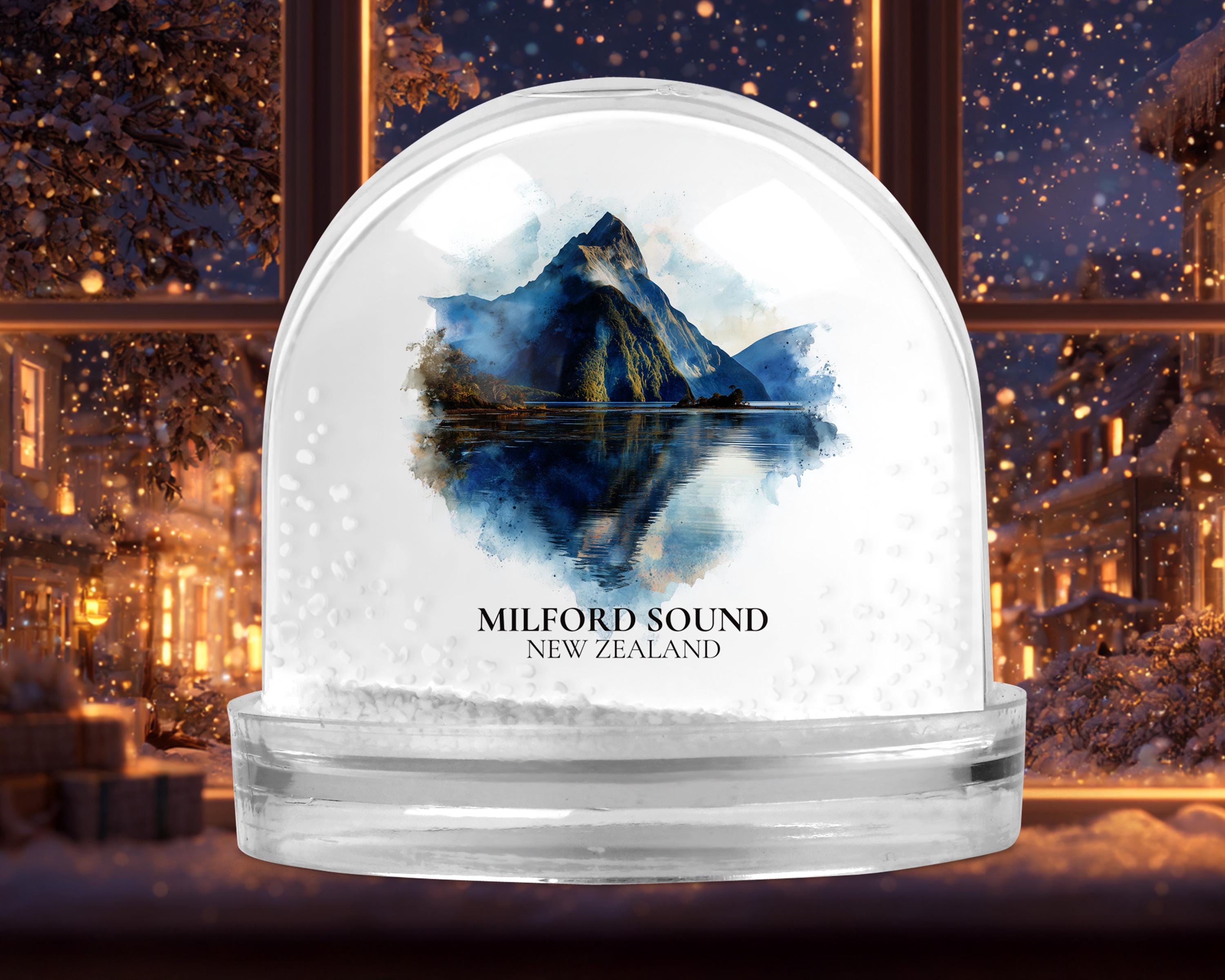 Milford Sound New Zealand Snow Globe, Personalized Watercolor, Custom Travel Souvenir Keepsake City Dome