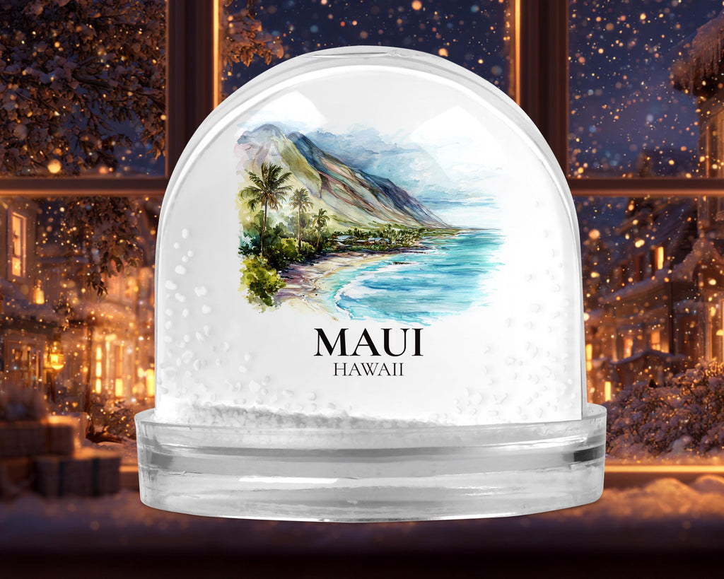 Maui Hawaii Snow Globe, Personalized Watercolor, Custom Travel Souvenir Keepsake City Dome