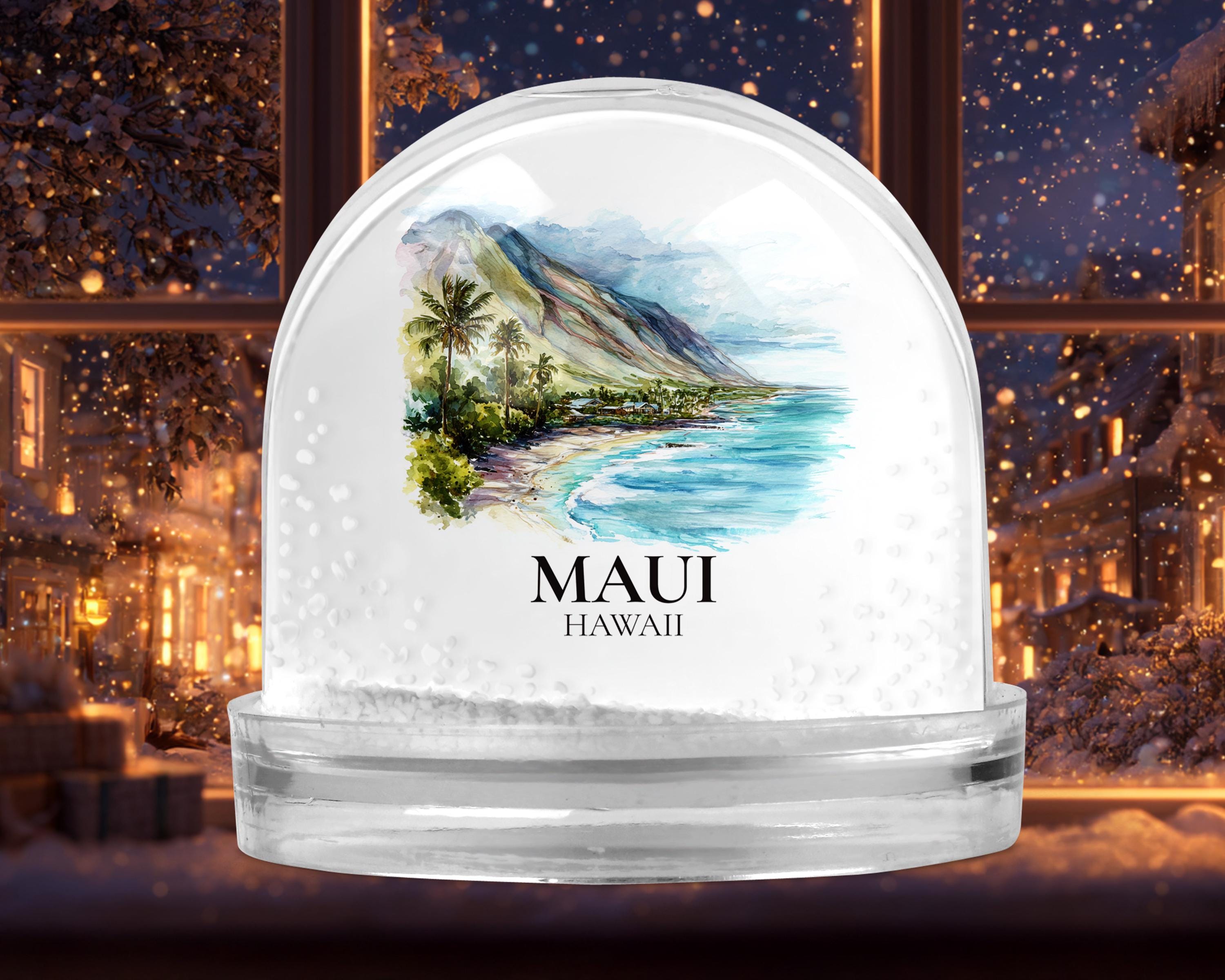 Maui Hawaii Snow Globe, Personalized Watercolor, Custom Travel Souvenir Keepsake City Dome