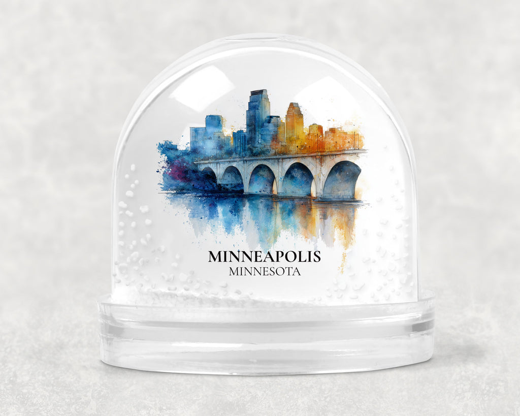 Minneapolis Minnesota Snow Globe, Personalized Watercolor, Custom Travel Souvenir Keepsake City Dome