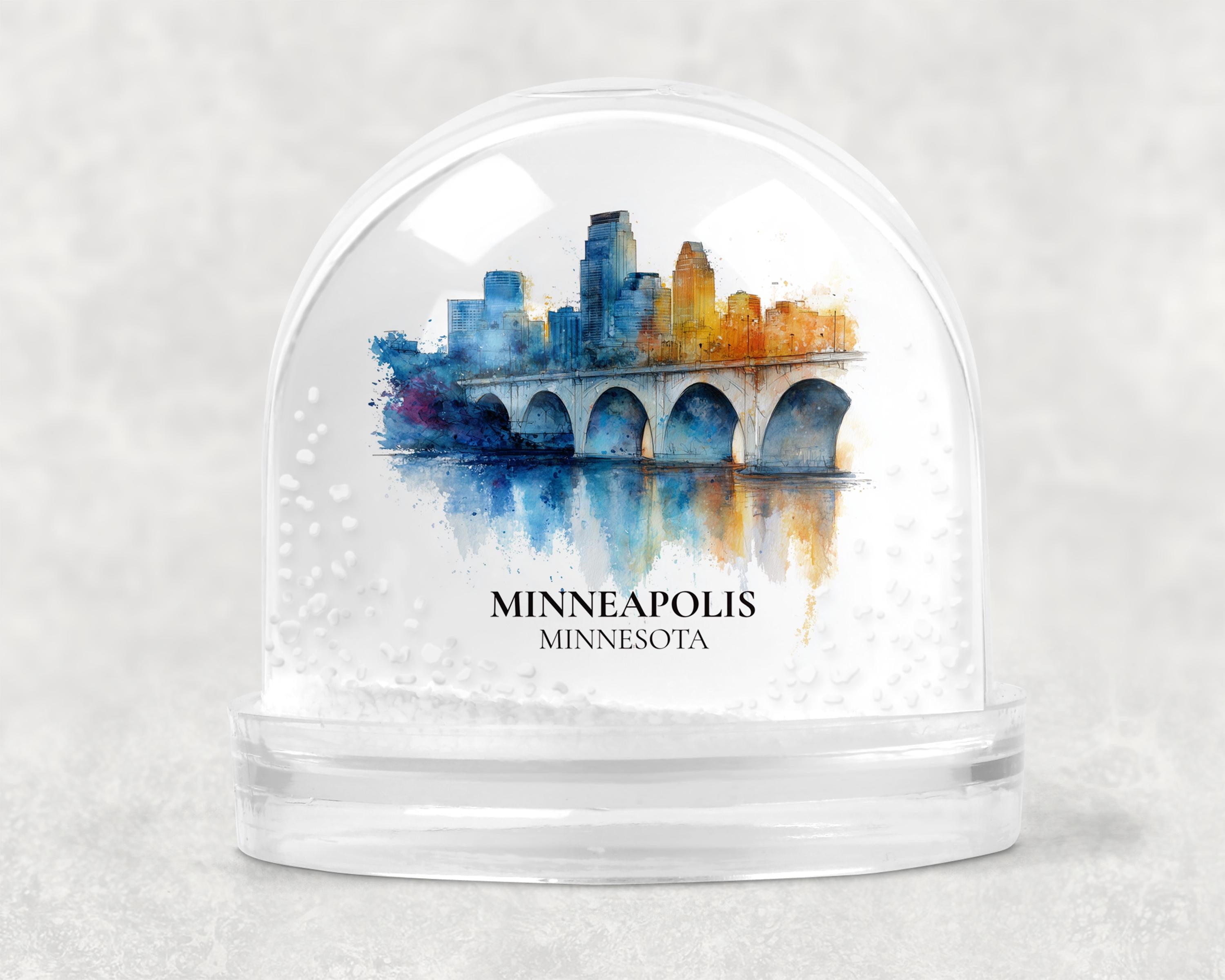 Minneapolis Minnesota Snow Globe, Personalized Watercolor, Custom Travel Souvenir Keepsake City Dome