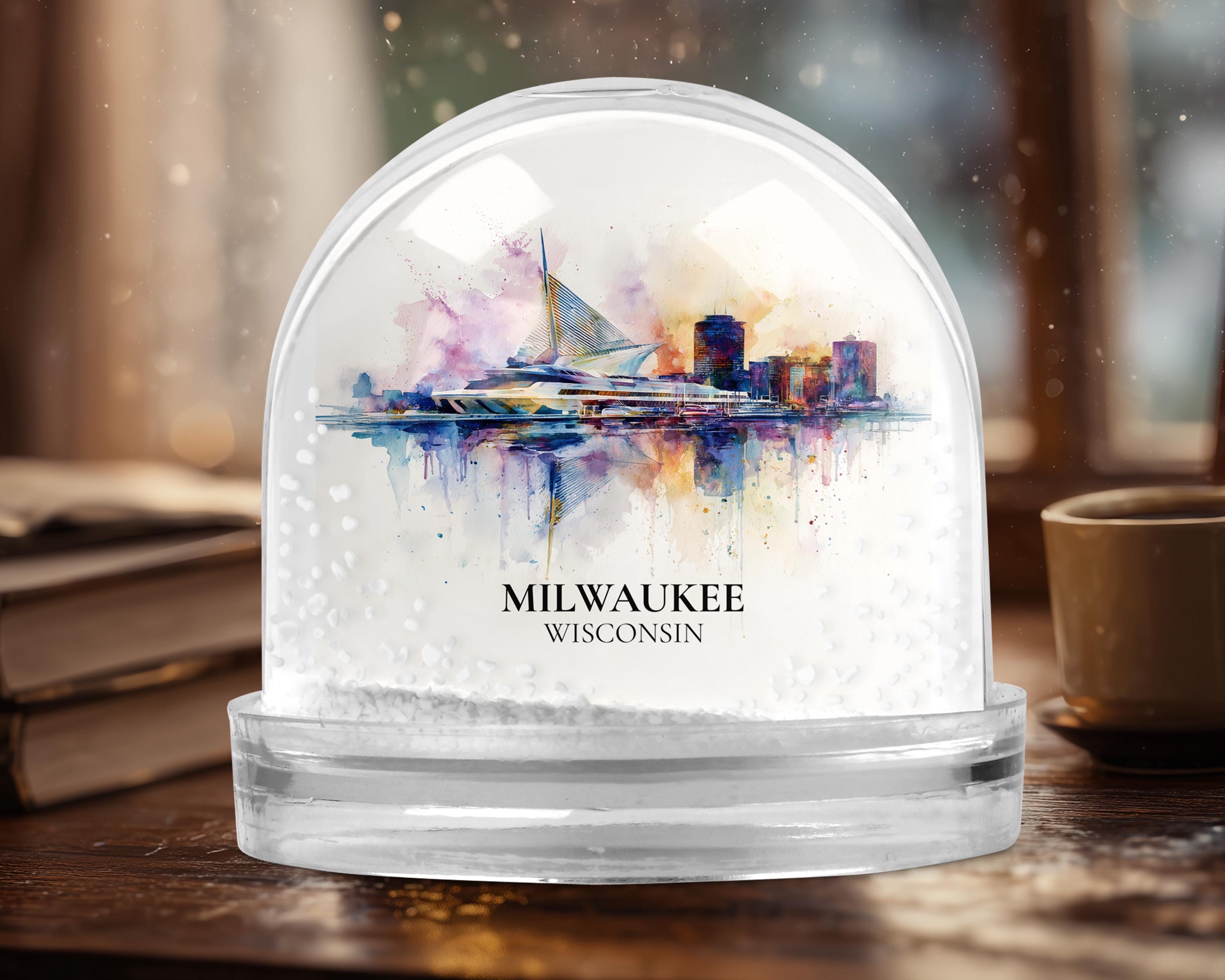 Milwaukee Wisconsin Snow Globe, Personalized Watercolor, Custom Travel Souvenir Keepsake City Dome