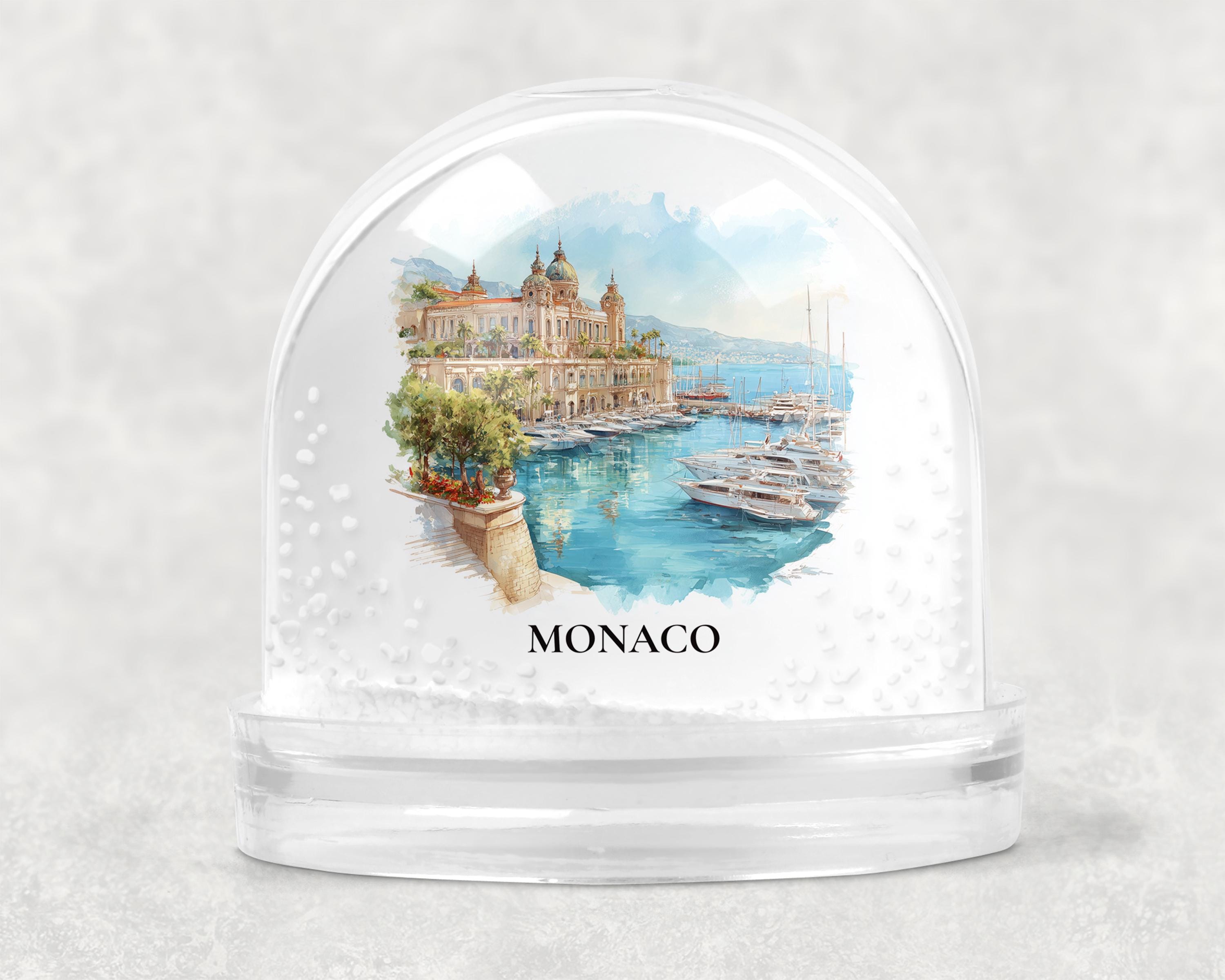 Monaco Monaco Snow Globe, Personalized Watercolor, Custom Travel Souvenir Keepsake City Dome