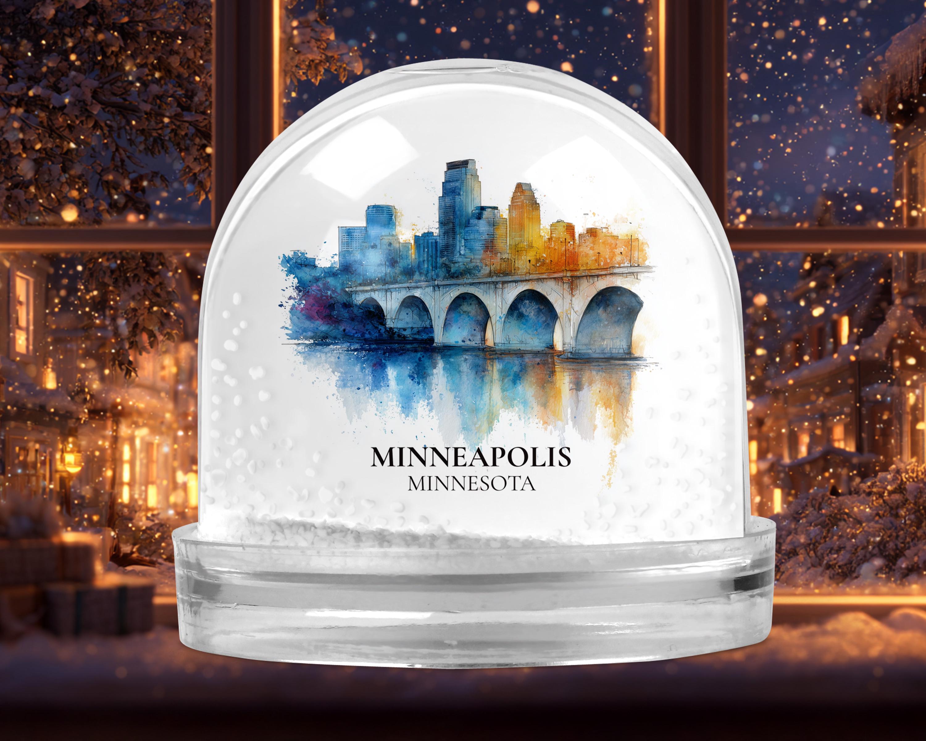 Minneapolis Snow Globe Minnesota, Personalized Watercolor, Custom Travel Souvenir Keepsake City Dome