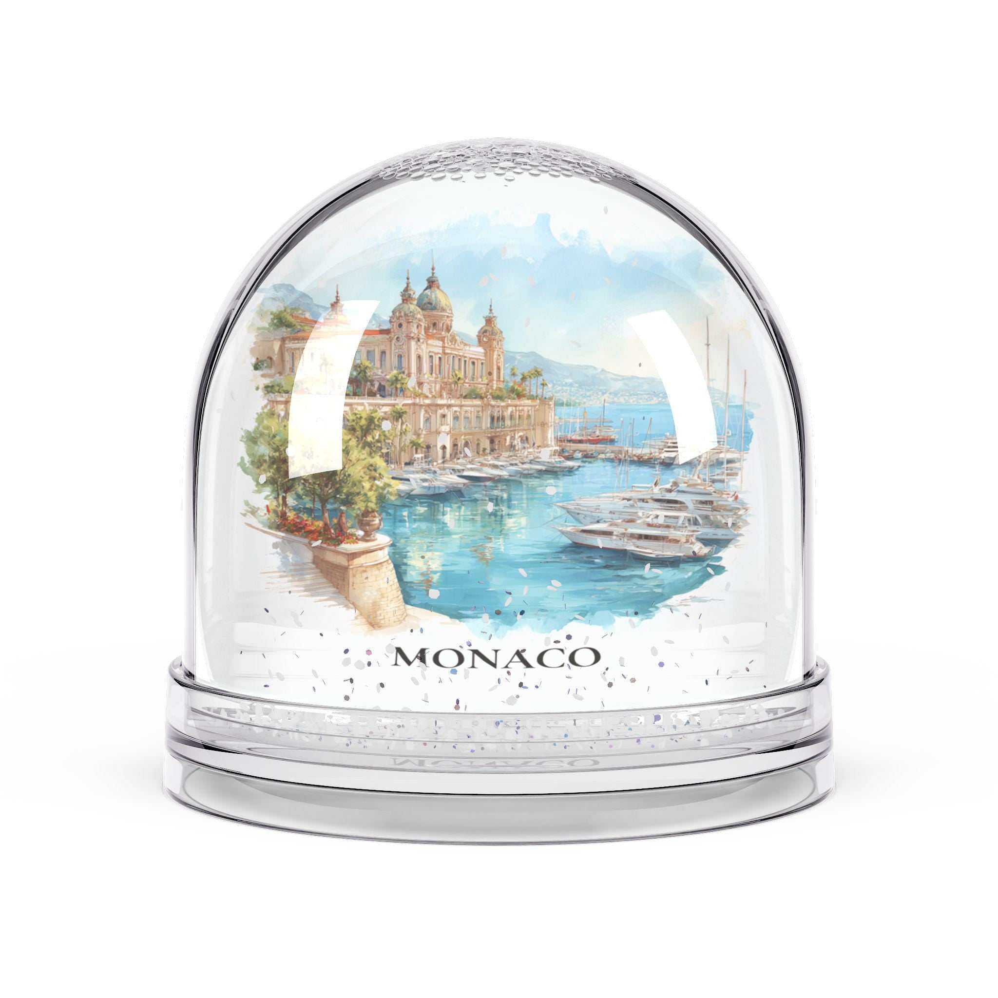 Monaco Monaco Snow Globe, Personalized Watercolor, Custom Travel Souvenir Keepsake City Dome