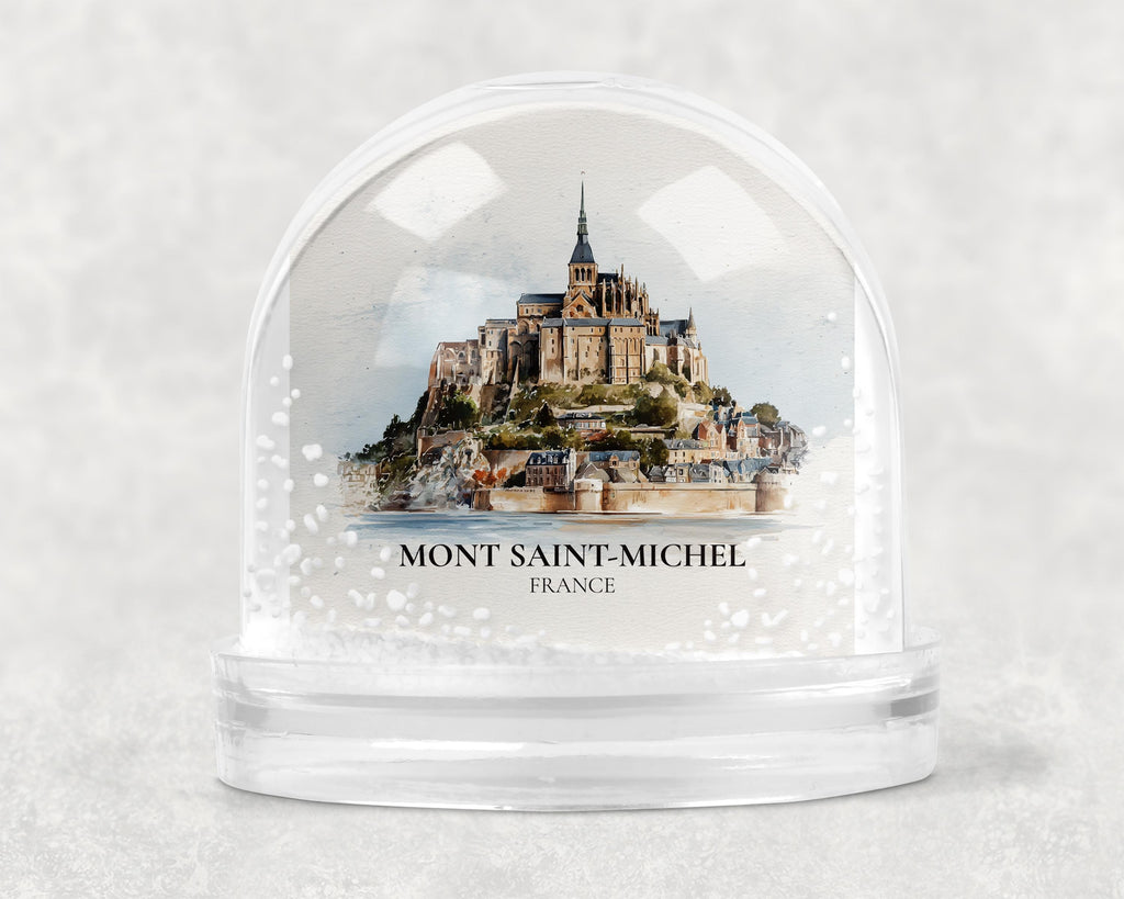 Mont Saint-Michel France Snow Globe, Personalized Watercolor, Custom Travel Souvenir Keepsake City Dome