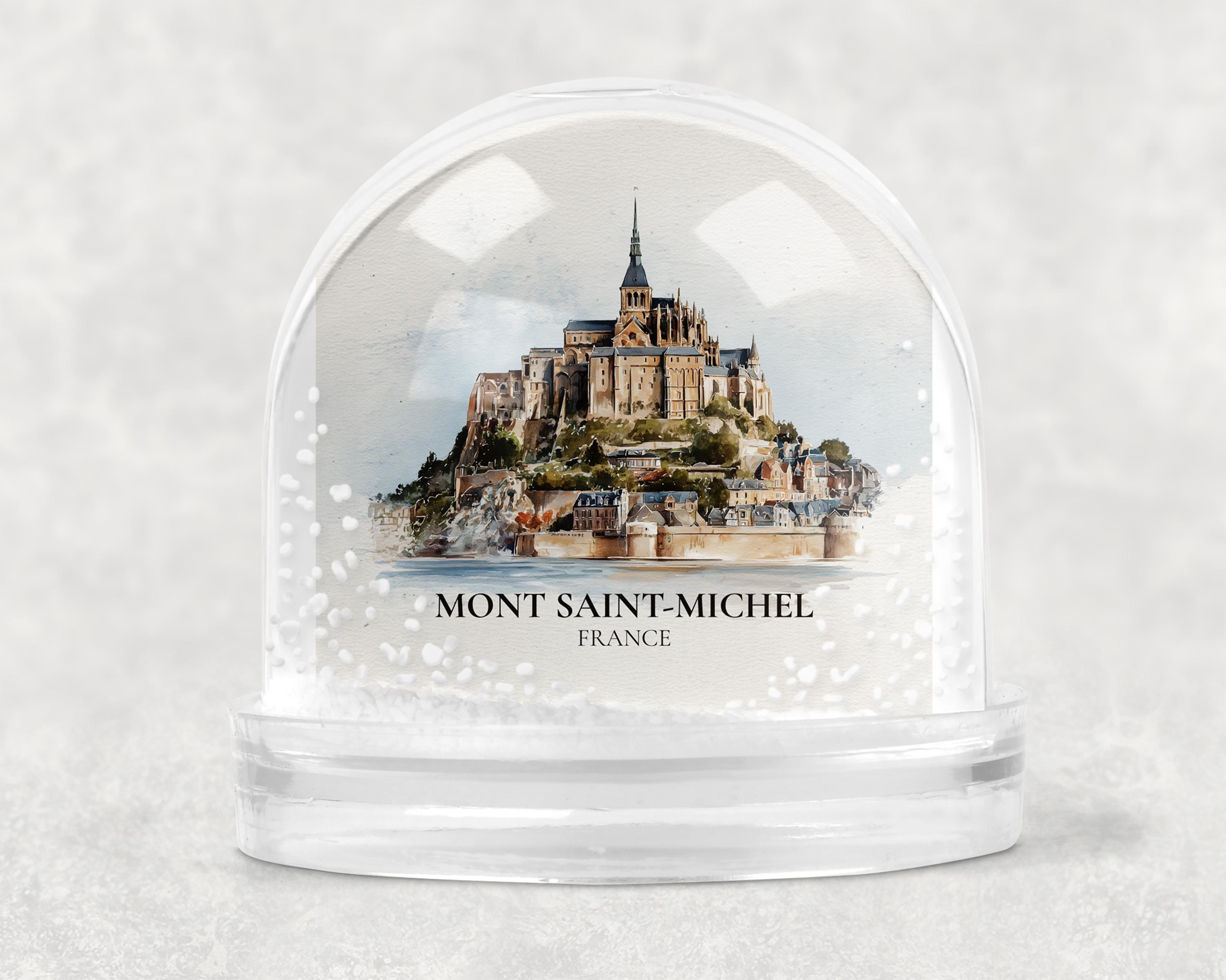 Mont Saint-Michel France Snow Globe, Personalized Watercolor, Custom Travel Souvenir Keepsake City Dome