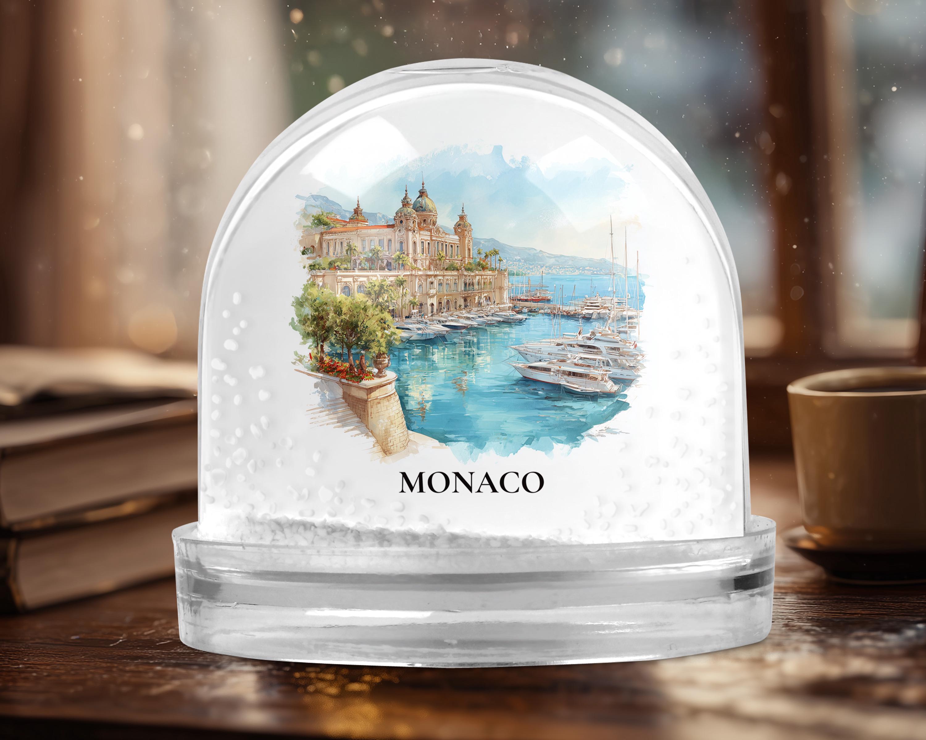 Monaco Monaco Snow Globe, Personalized Watercolor, Custom Travel Souvenir Keepsake City Dome