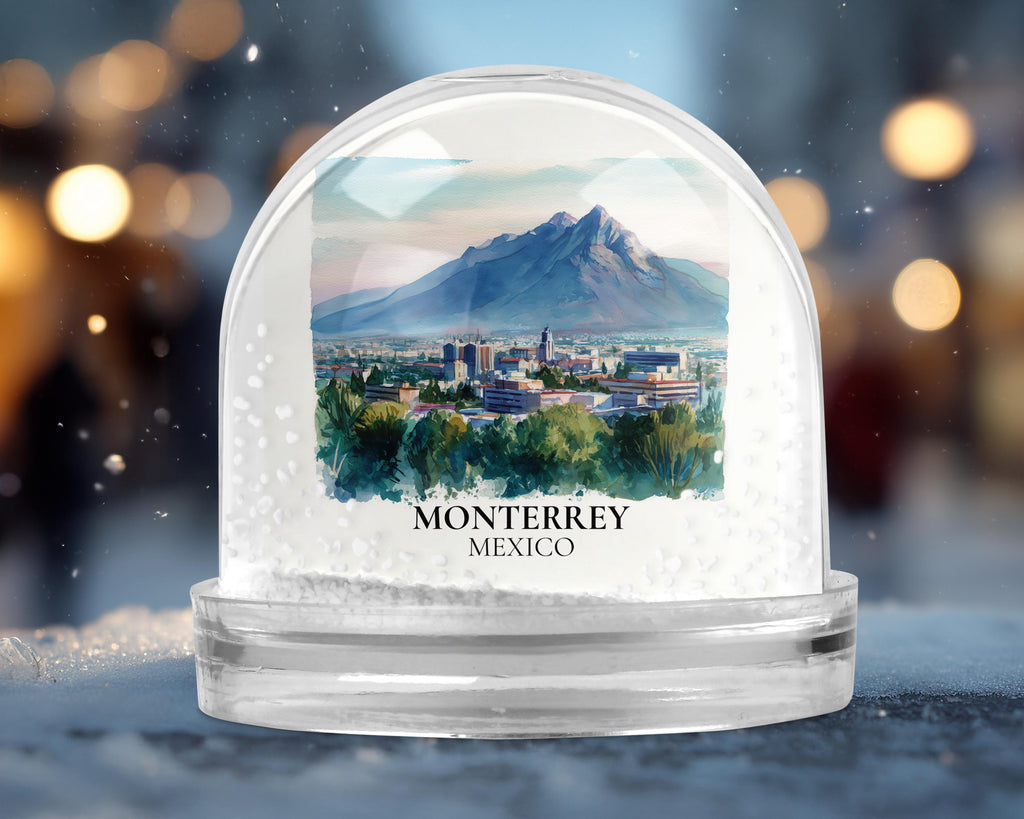 Monterrey Mexico Snow Globe, Personalized Watercolor, Custom Travel Souvenir Keepsake City Dome