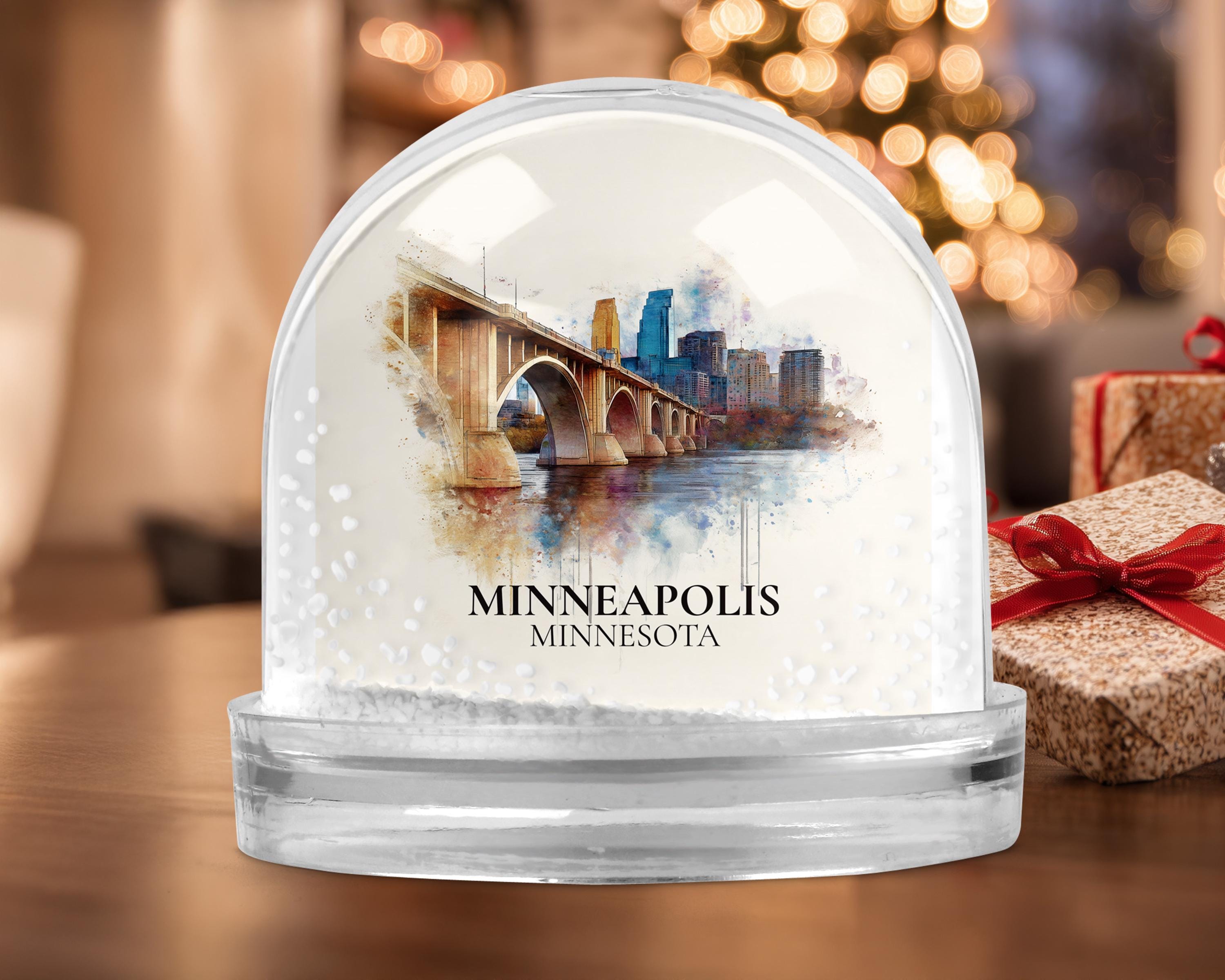 Minneapolis Snow Globe Minnesota, Personalized Watercolor, Custom Travel Souvenir Keepsake City Dome
