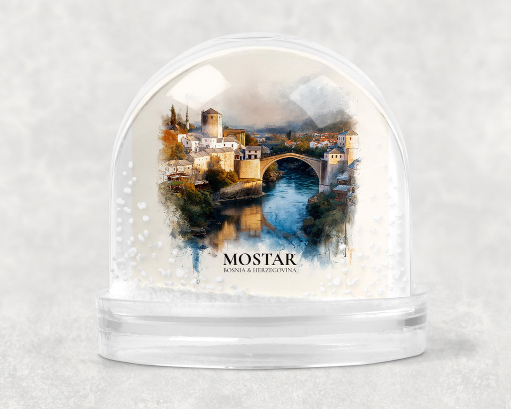 Mostar Bosnia and Herzegovina Snow Globe, Personalized Watercolor, Custom Travel Souvenir Keepsake City Dome