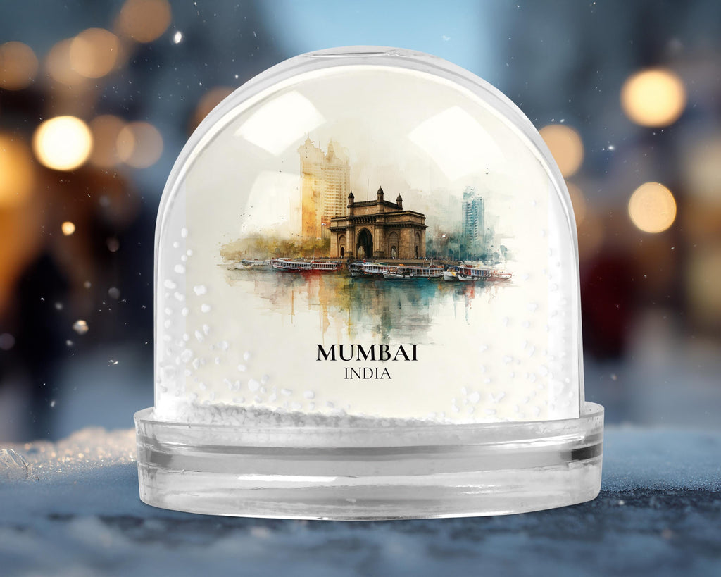 Mumbai India Snow Globe, Personalized Watercolor, Custom Travel Souvenir Keepsake City Dome
