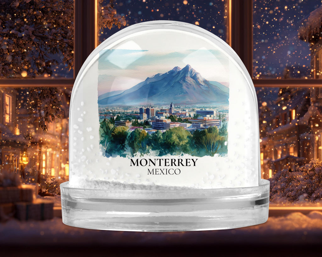 Monterrey Mexico Snow Globe, Personalized Watercolor, Custom Travel Souvenir Keepsake City Dome