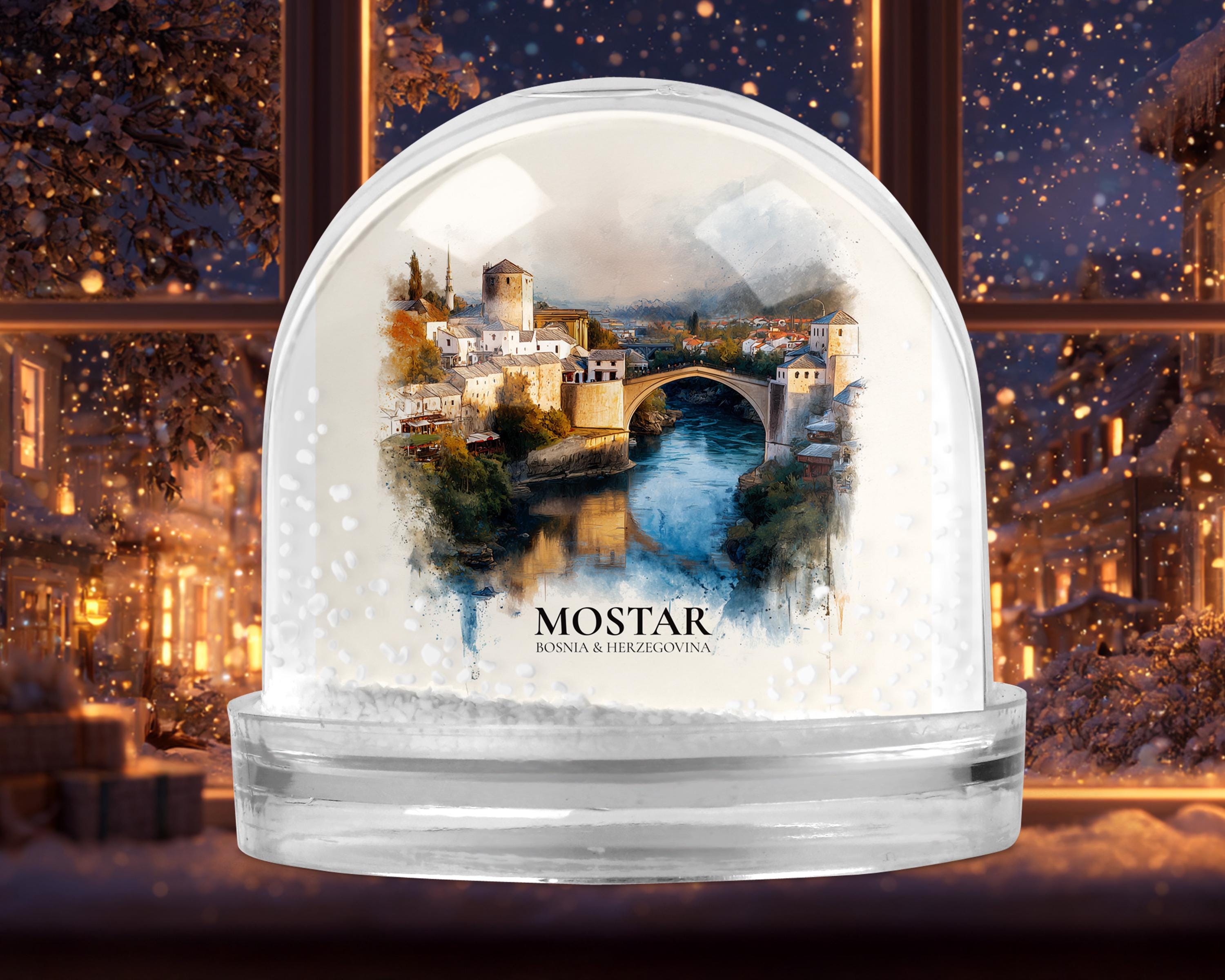 Mostar Bosnia and Herzegovina Snow Globe, Personalized Watercolor, Custom Travel Souvenir Keepsake City Dome