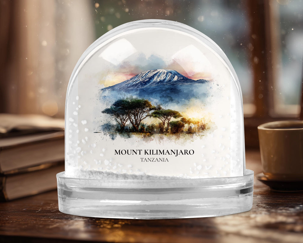 Mount Kilimanjaro Tanzania Snow Globe, Personalized Watercolor, Custom Travel Souvenir Keepsake City Dome