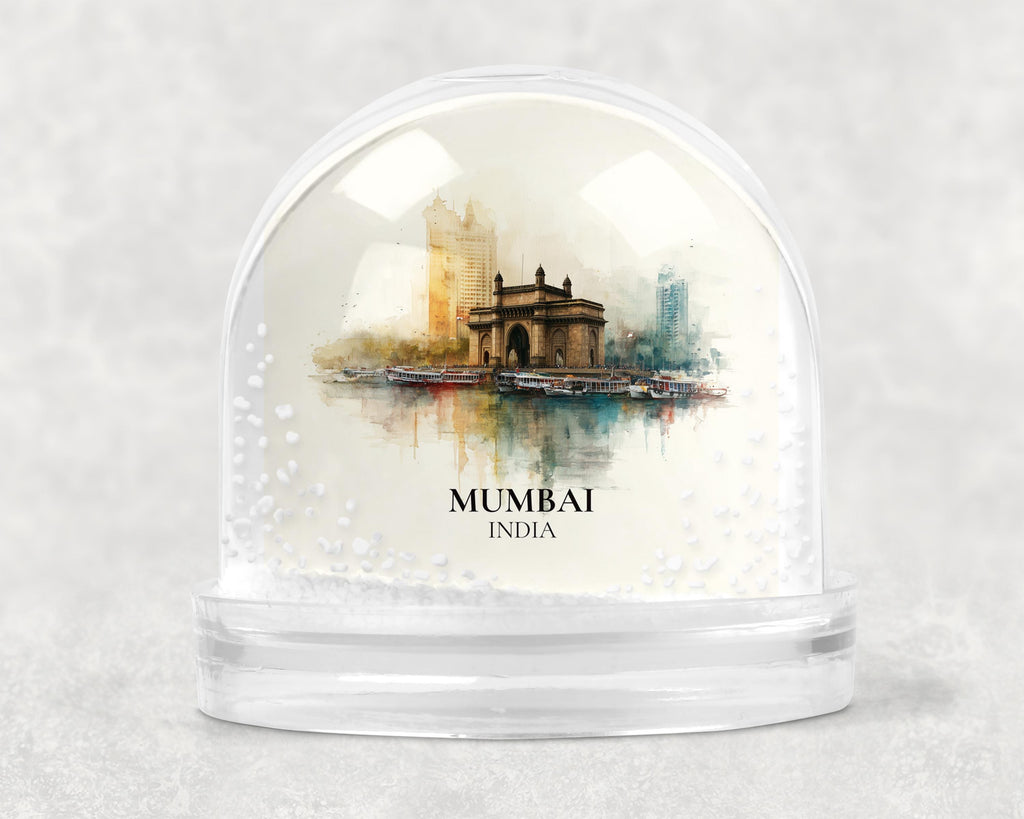 Mumbai India Snow Globe, Personalized Watercolor, Custom Travel Souvenir Keepsake City Dome