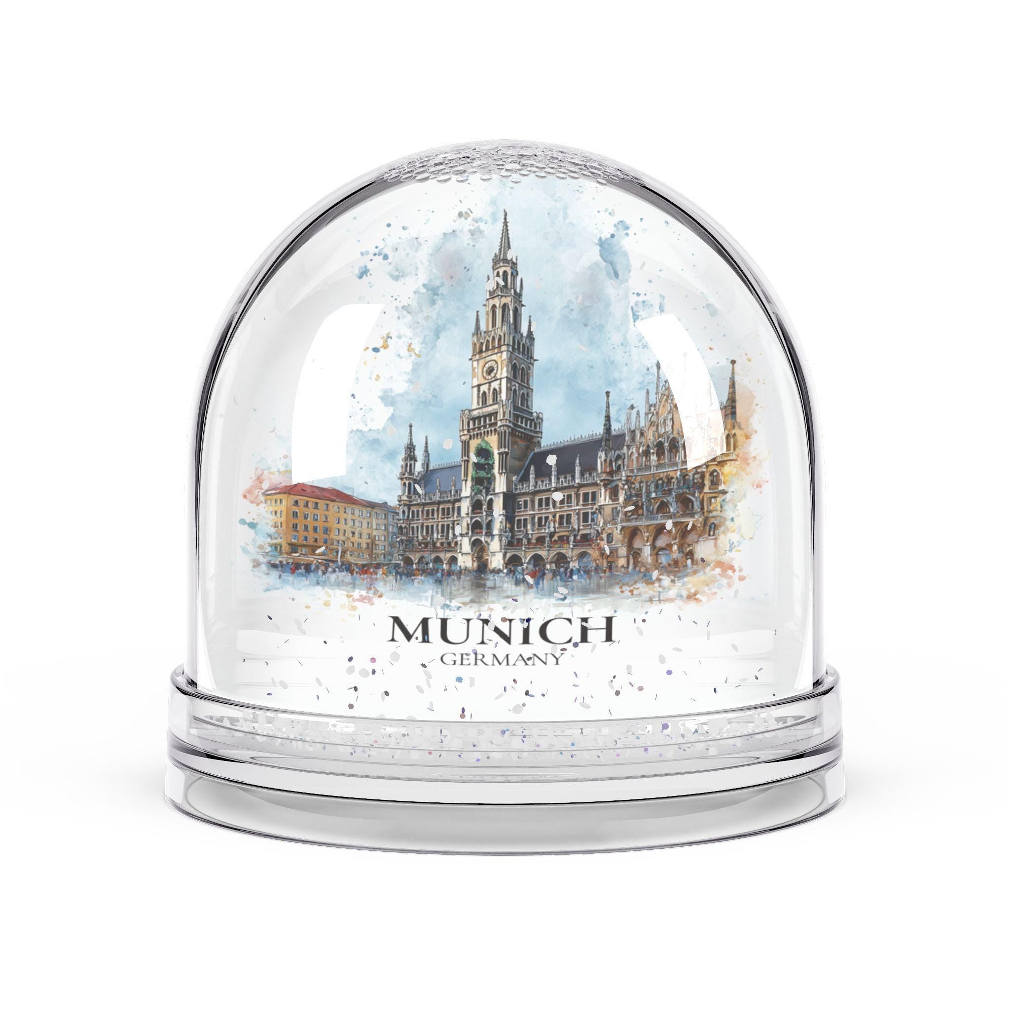 Munich Germany Snow Globe, Personalized Watercolor, Custom Travel Souvenir Keepsake City Dome