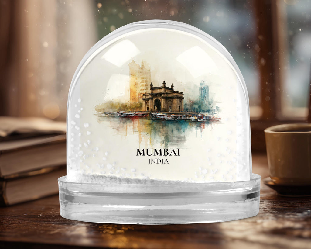 Mumbai India Snow Globe, Personalized Watercolor, Custom Travel Souvenir Keepsake City Dome